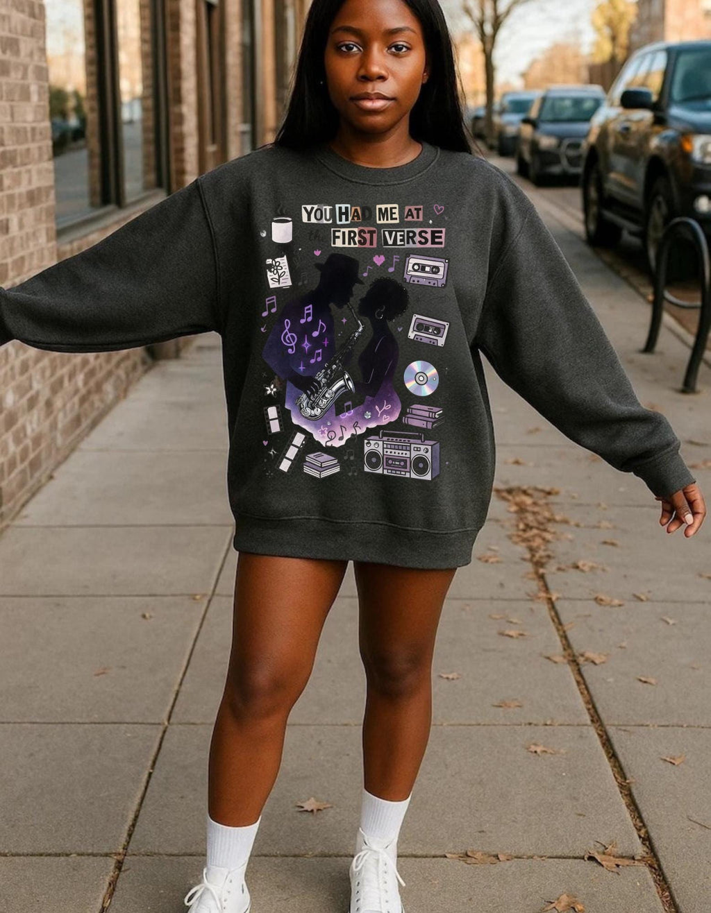 You Had Me At First Verse Sweatshirt | Retro Music Romance Design