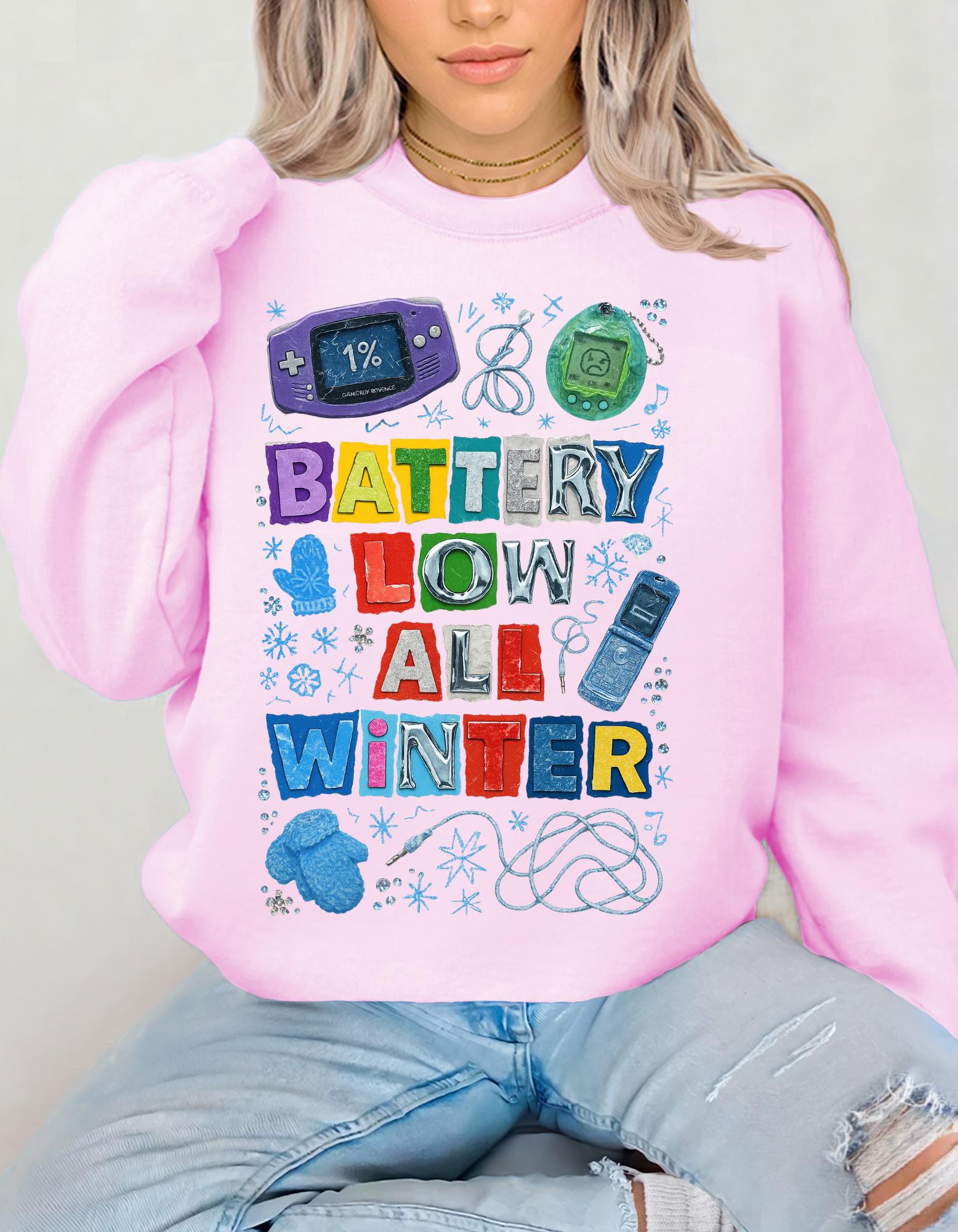Y2K Nostalgia Crewneck Sweatshirt: Retro Handheld Games, Winter Burnout