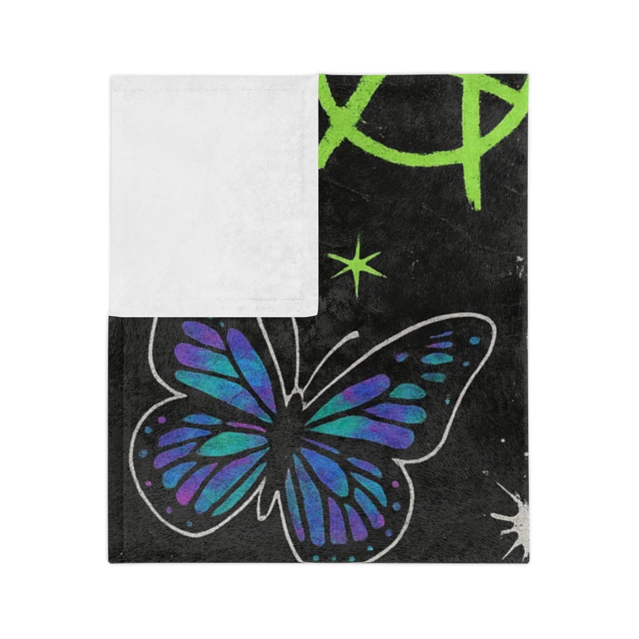 Punk Velveteen Blanket | Butterfly Skull, Anarchy & Checker Stars