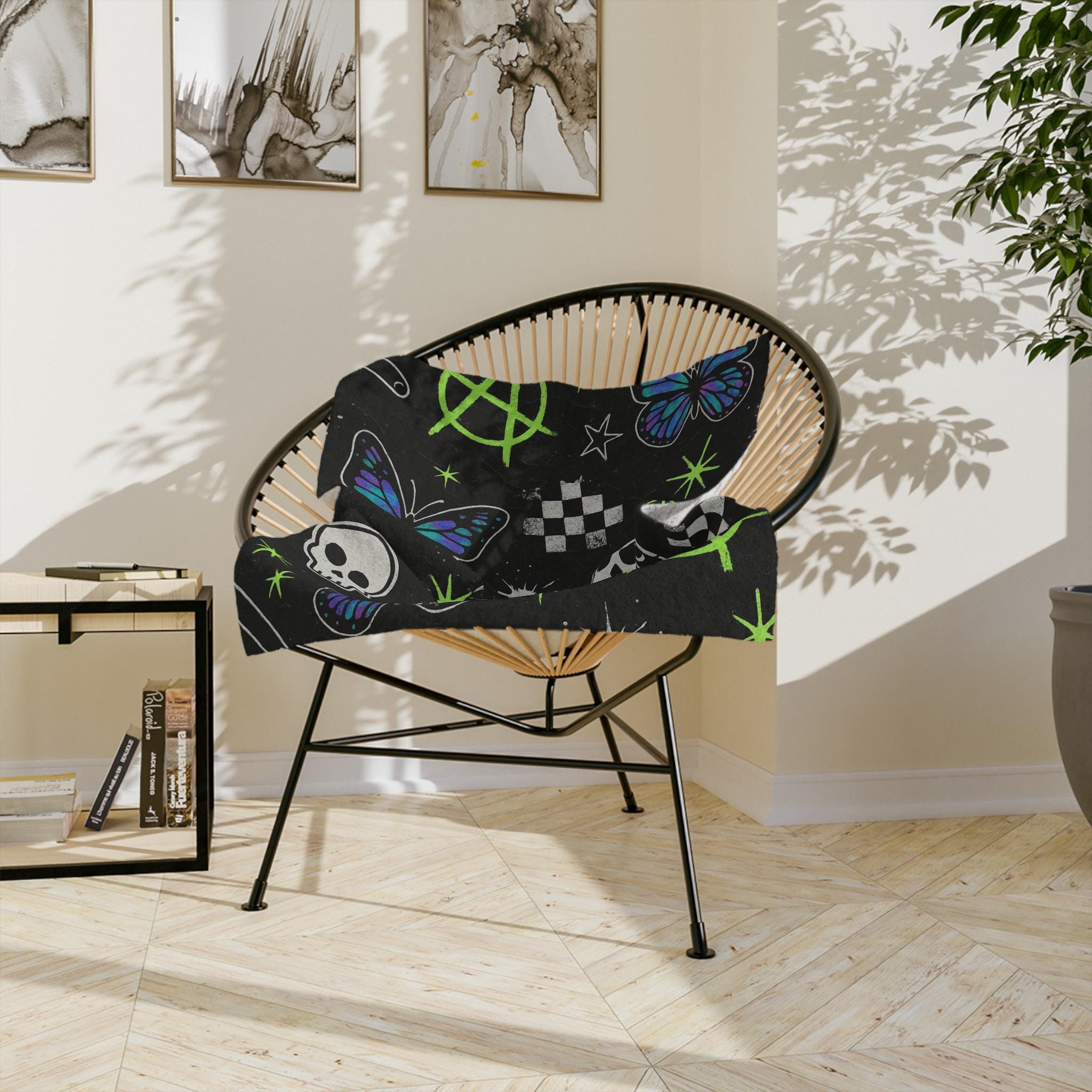 Punk Velveteen Blanket | Butterfly Skull, Anarchy & Checker Stars