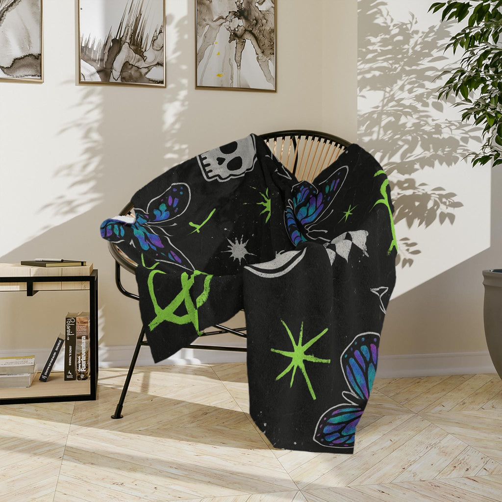 Punk Velveteen Blanket | Butterfly Skull, Anarchy & Checker Stars