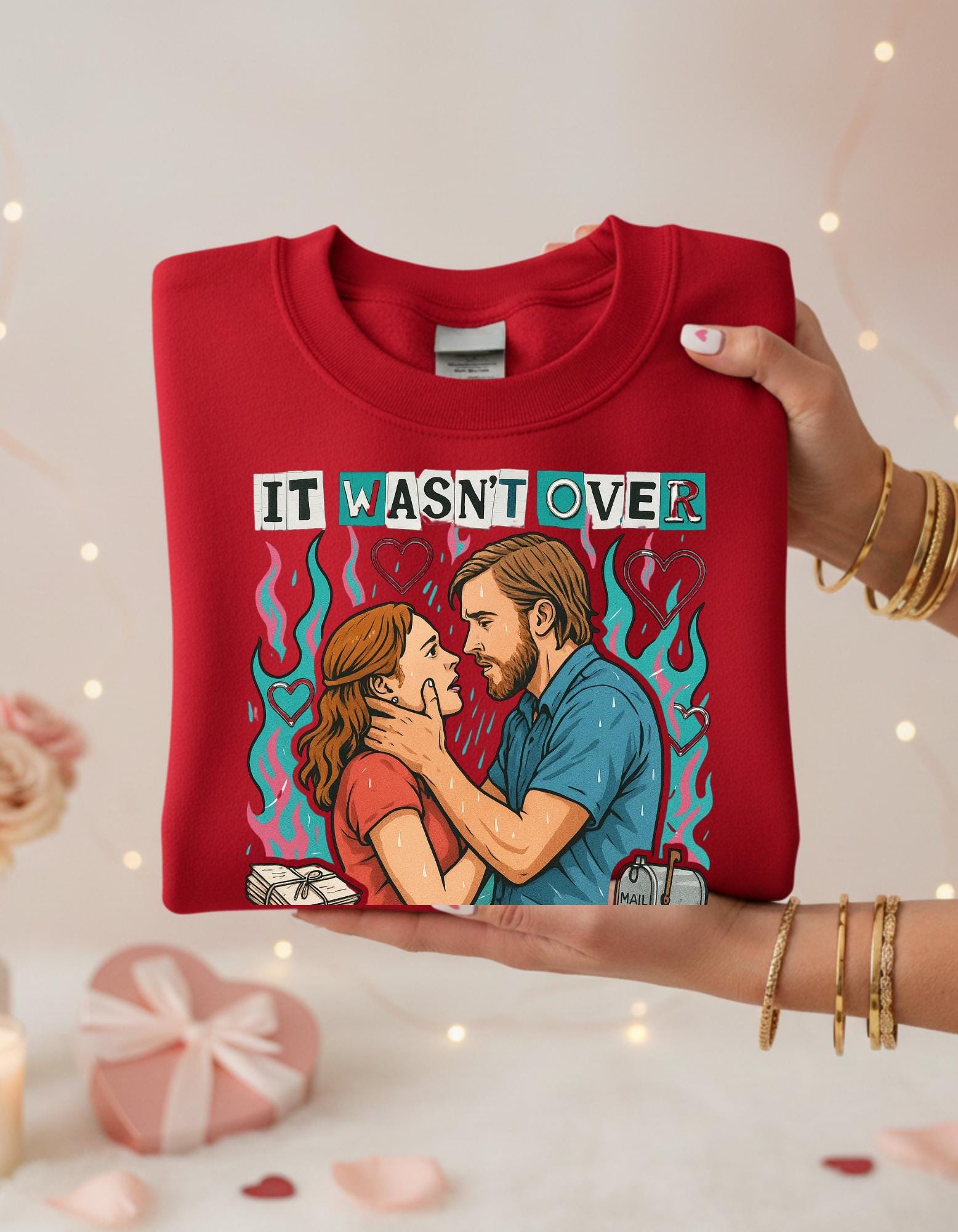 It Wasn't Over Romance Book Design Crewneck Sweatshirt Valentine's Day Literary Gift for Readers