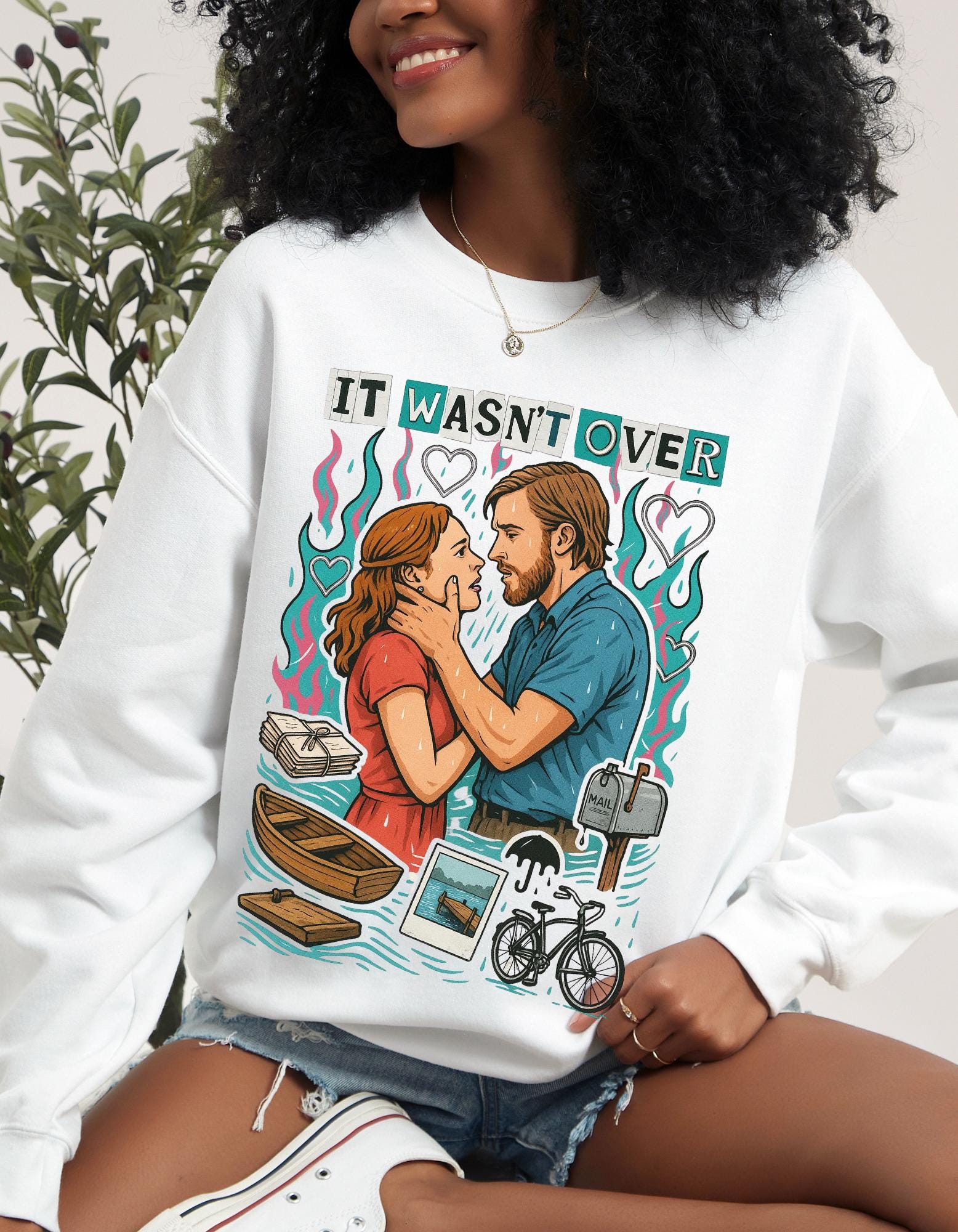 It Wasn't Over Romance Book Design Crewneck Sweatshirt Valentine's Day Literary Gift for Readers
