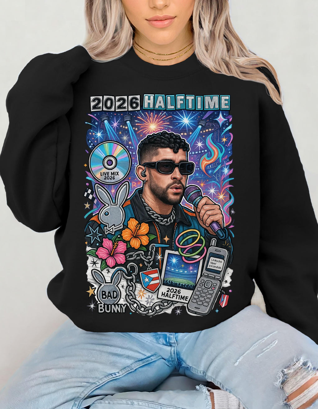 2026 Halftime Singer Portrait Crewneck | Retro Music Collage Sweatshirt Vintage Fan Gift