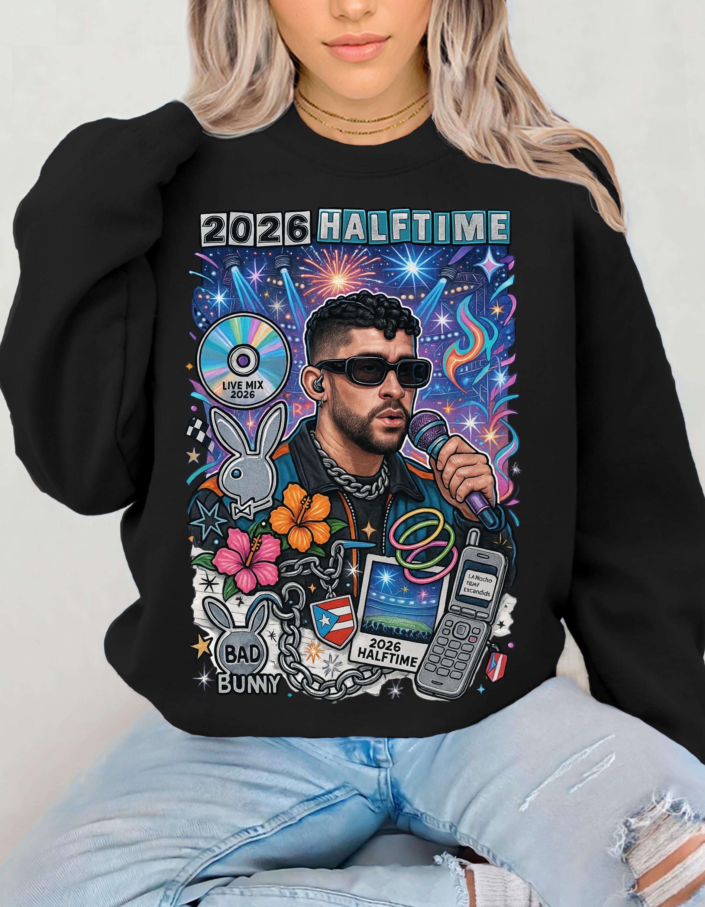 2026 Halftime Singer Portrait Crewneck | Retro Music Collage Sweatshirt Vintage Fan Gift