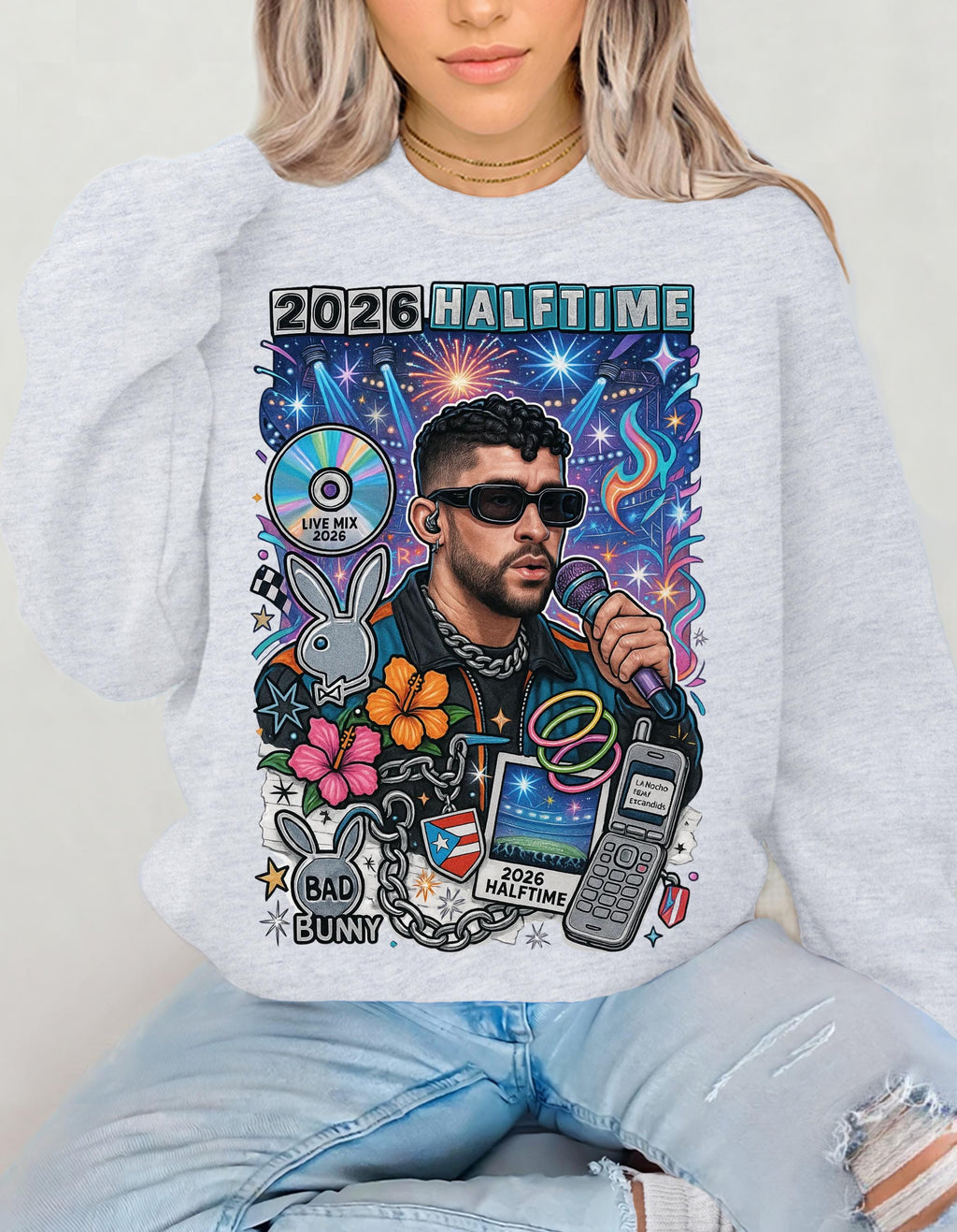2026 Halftime Singer Portrait Crewneck | Retro Music Collage Sweatshirt Vintage Fan Gift