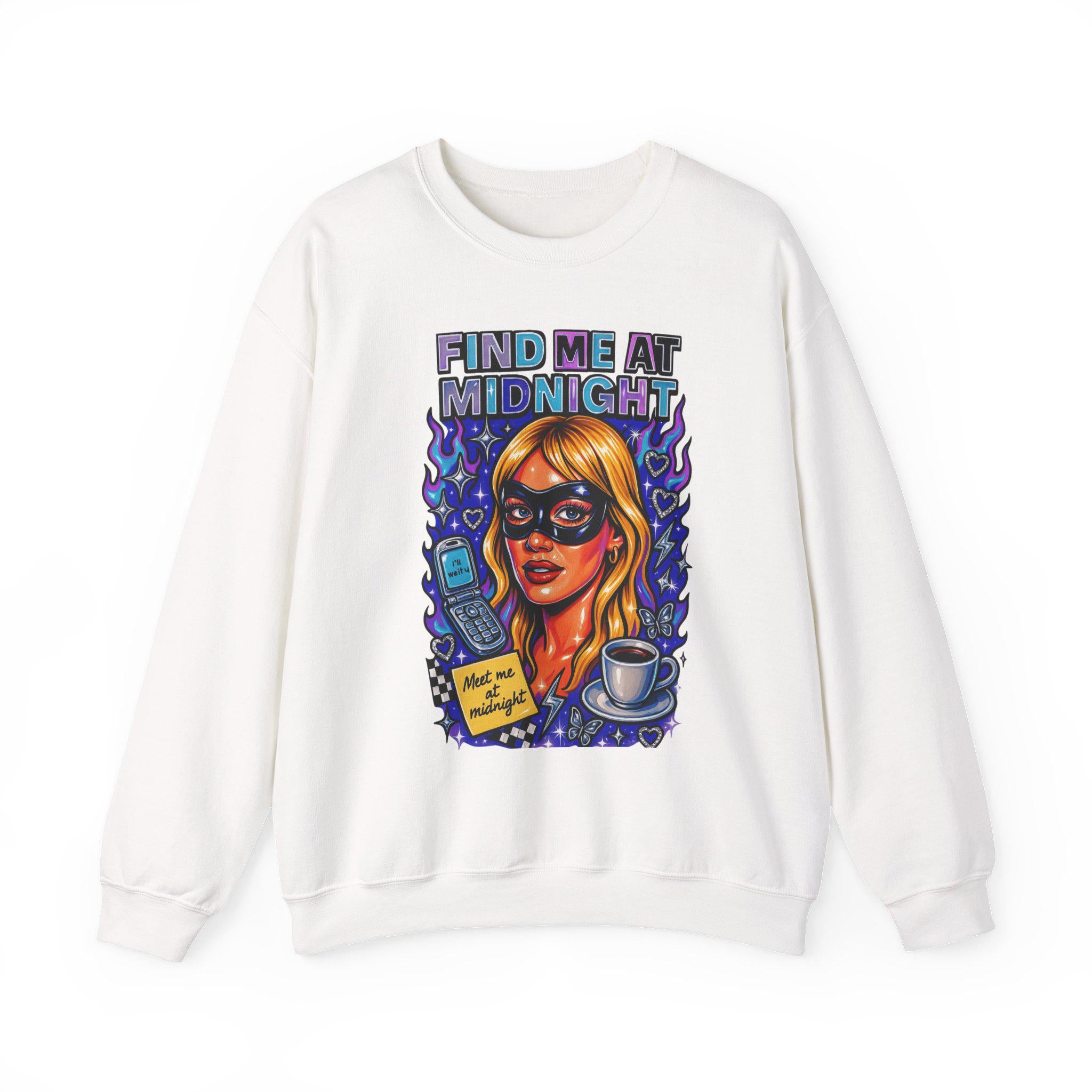 Masquerade Find Me At Midnight Romance Comedy Sweatshirt Millennial Vibe Crewneck Unisex