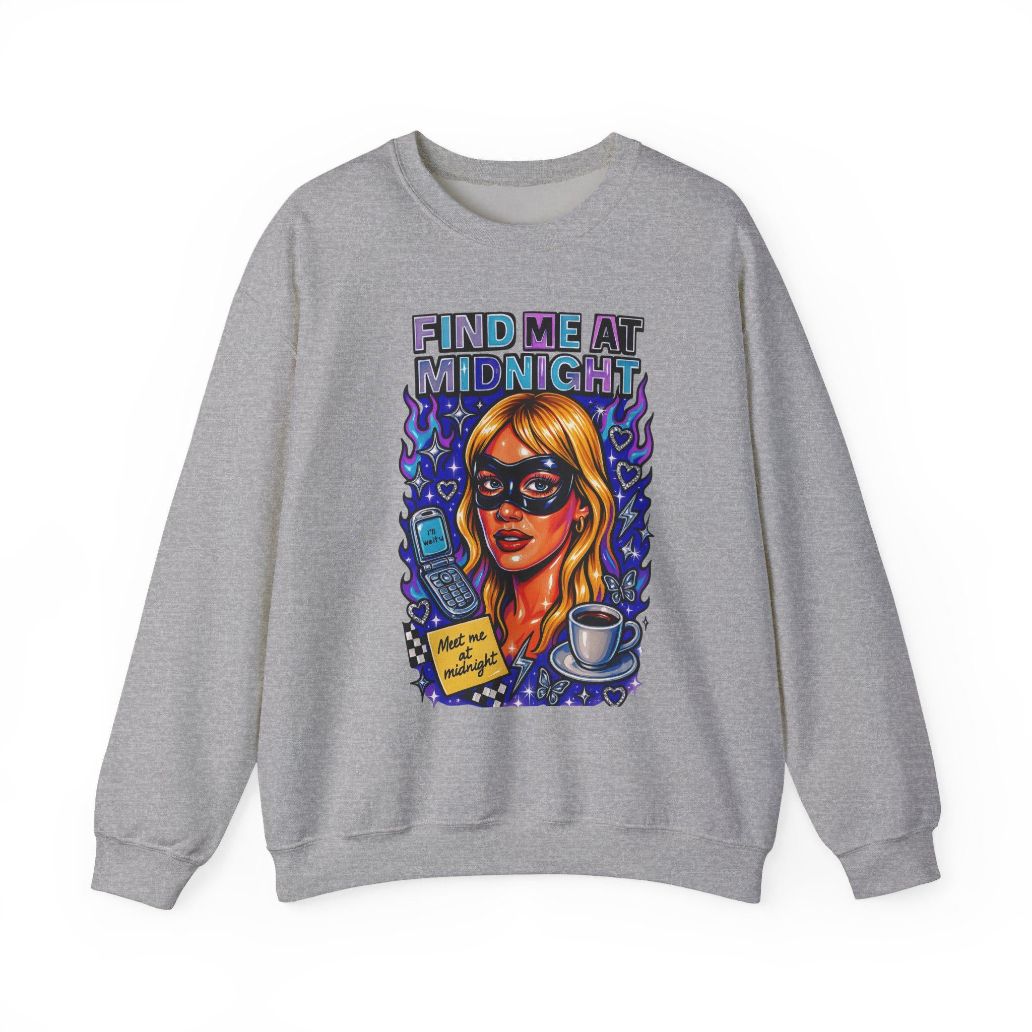Masquerade Find Me At Midnight Romance Comedy Sweatshirt Millennial Vibe Crewneck Unisex
