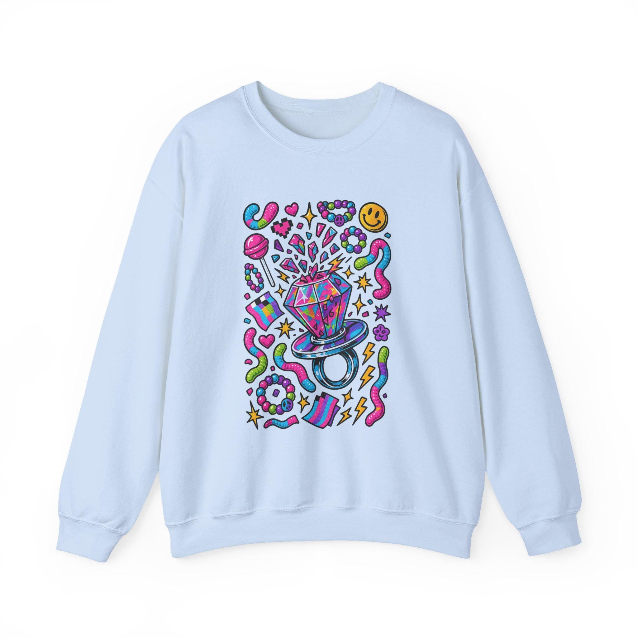 90s Candy Ring Sweatshirt Retro Circle Graphic Vintage Crewneck Pullover Nostalgia Sweet Throwback