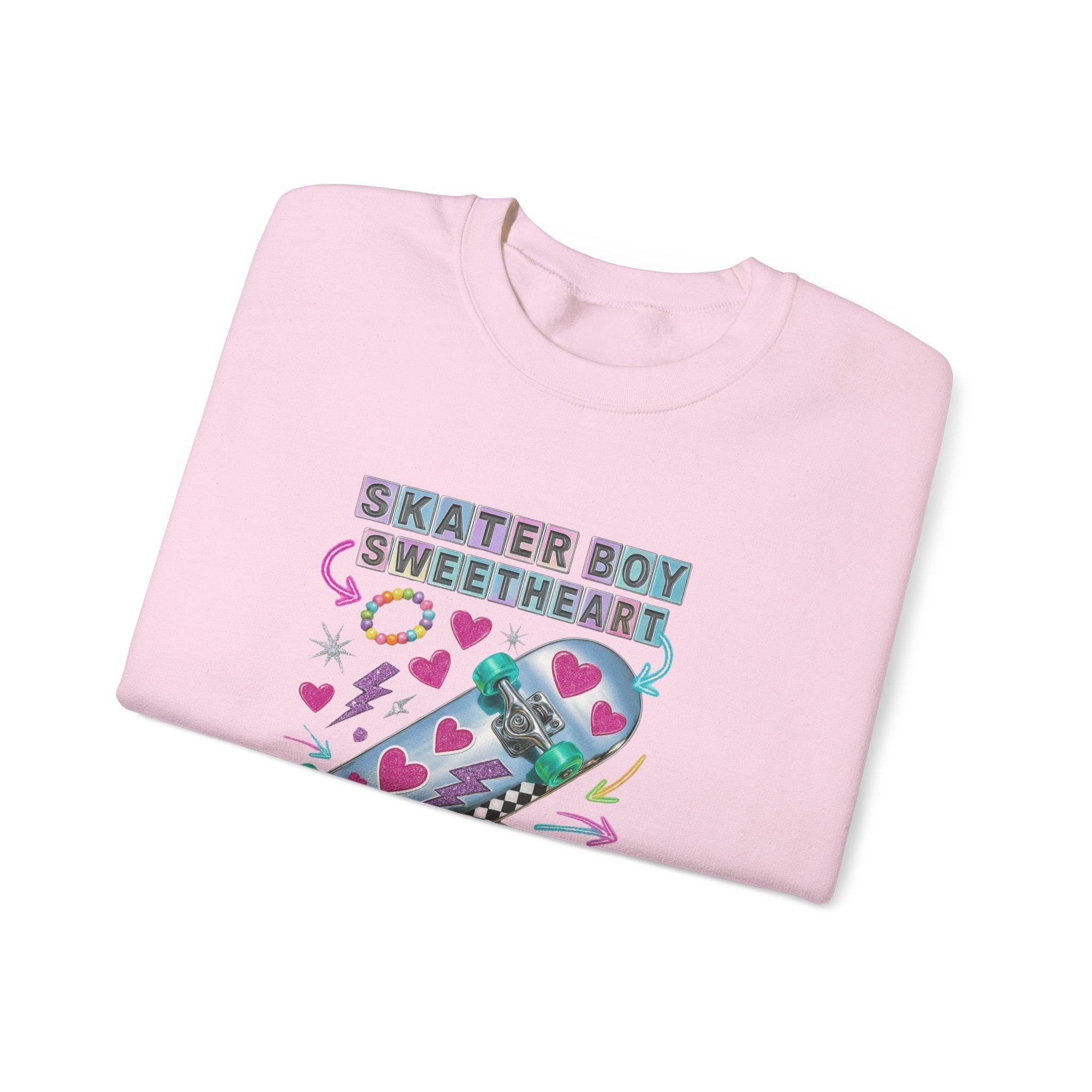 90s Holographic Heart Skater Sweatshirt Vintage Skateboard Crew Neck Unisex Streetwear Gift
