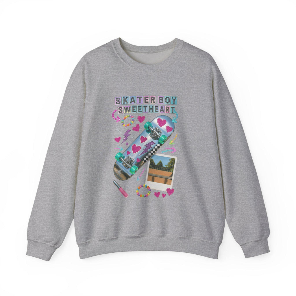 90s Holographic Heart Skater Sweatshirt Vintage Skateboard Crew Neck Unisex Streetwear Gift