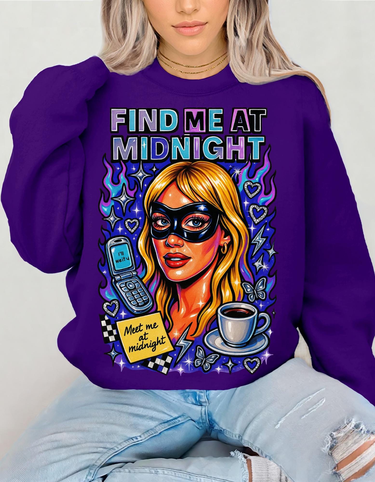 Masquerade Find Me At Midnight Romance Comedy Sweatshirt Millennial Vibe Crewneck Unisex