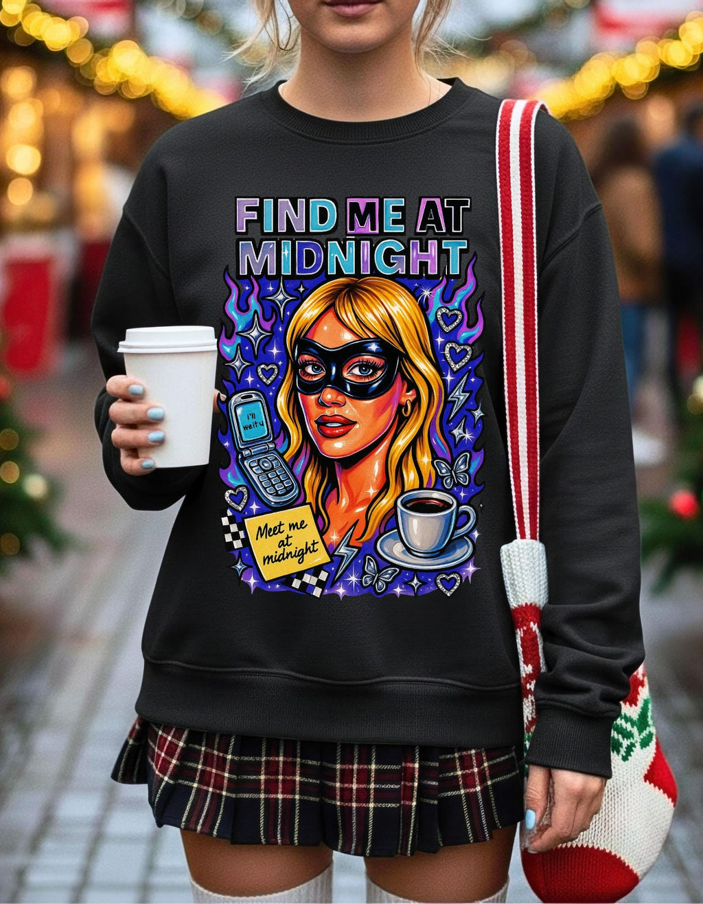 Masquerade Find Me At Midnight Romance Comedy Sweatshirt Millennial Vibe Crewneck Unisex