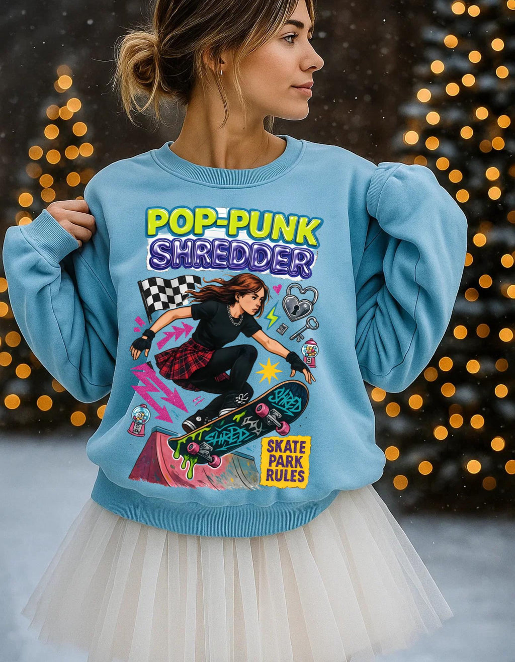 Pop Punk Shredder Skateboard Sweatshirt | Skate Graphic Crewneck Alternative Streetwear Apparel