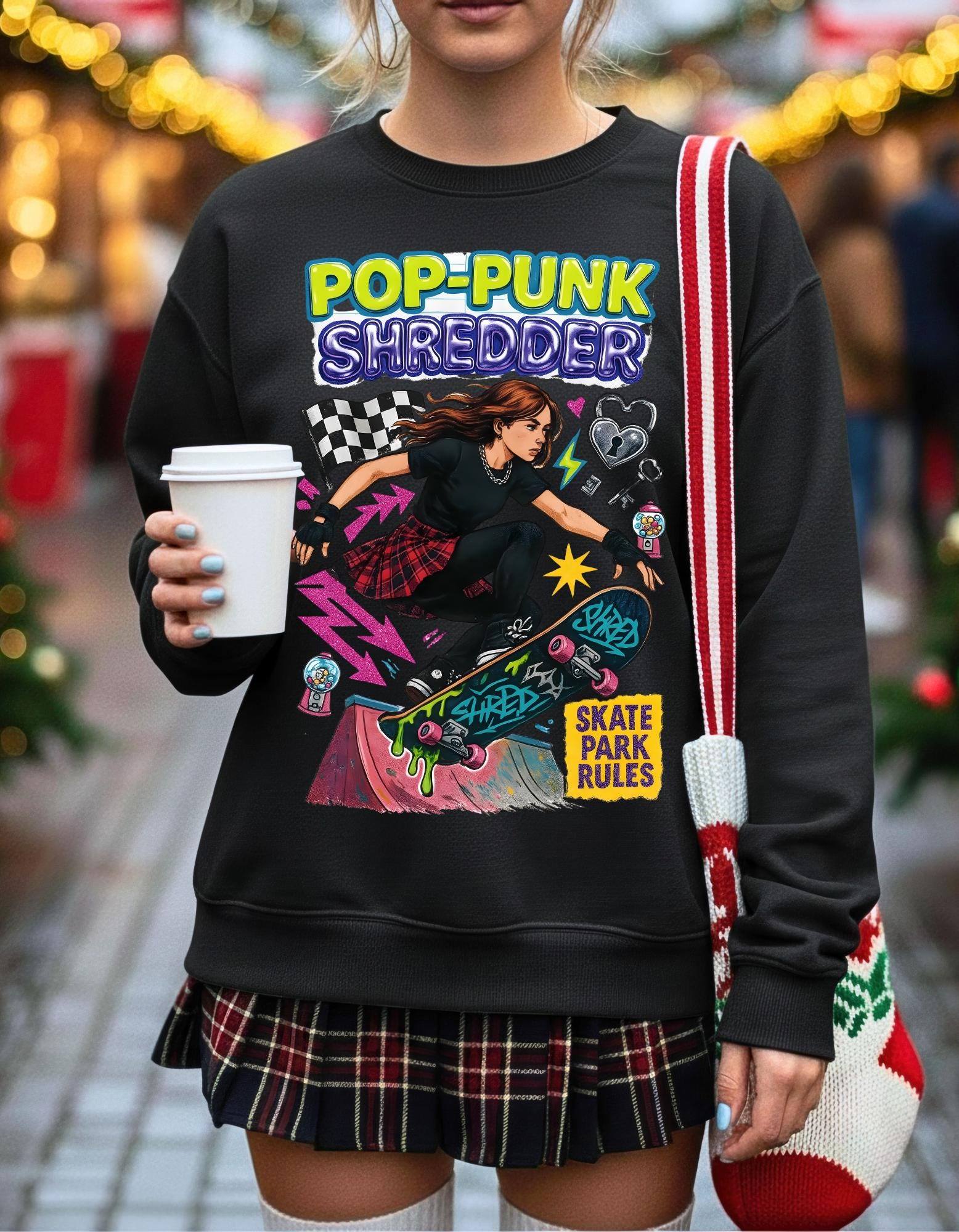 Pop Punk Shredder Skateboard Sweatshirt | Skate Graphic Crewneck Alternative Streetwear Apparel