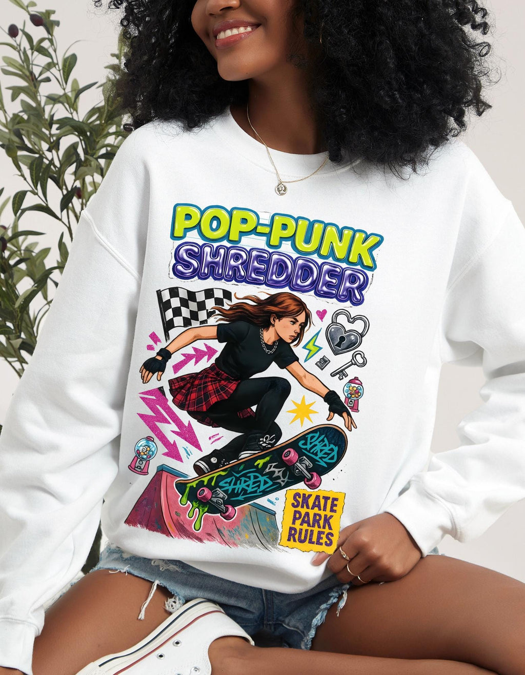 Pop Punk Shredder Skateboard Sweatshirt | Skate Graphic Crewneck Alternative Streetwear Apparel