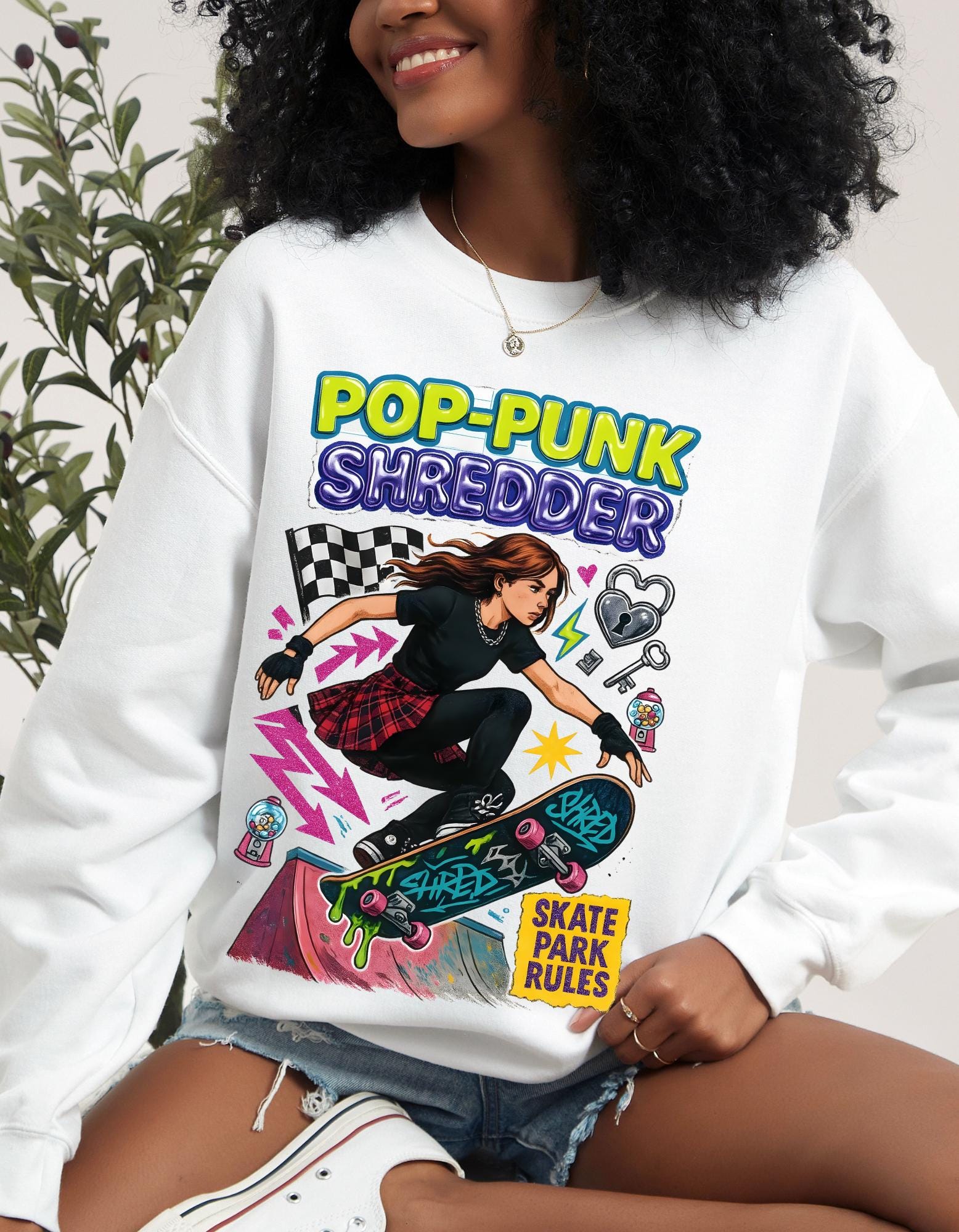 Pop Punk Shredder Skateboard Sweatshirt | Skate Graphic Crewneck Alternative Streetwear Apparel