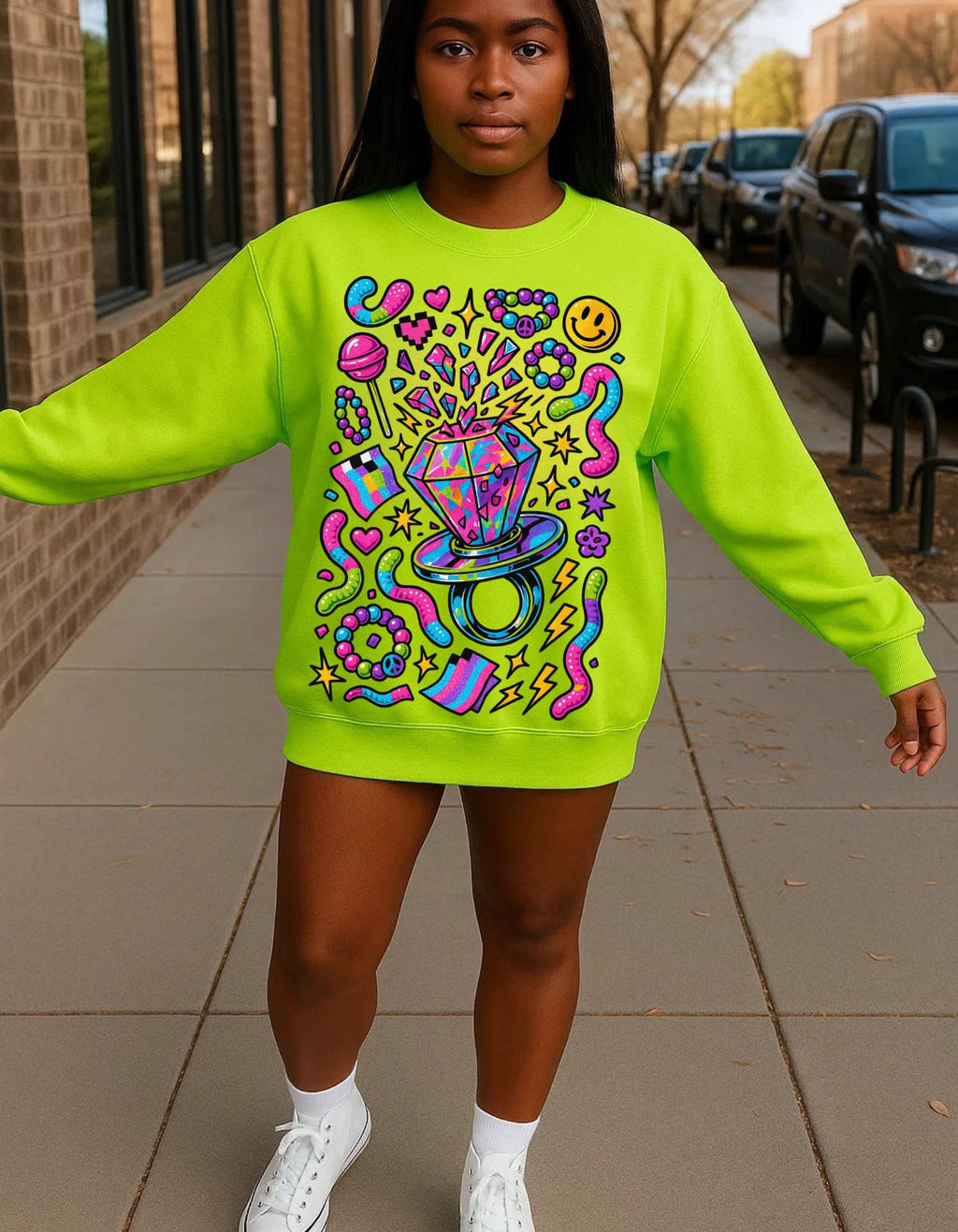 90s Candy Ring Sweatshirt Retro Circle Graphic Vintage Crewneck Pullover Nostalgia Sweet Throwback