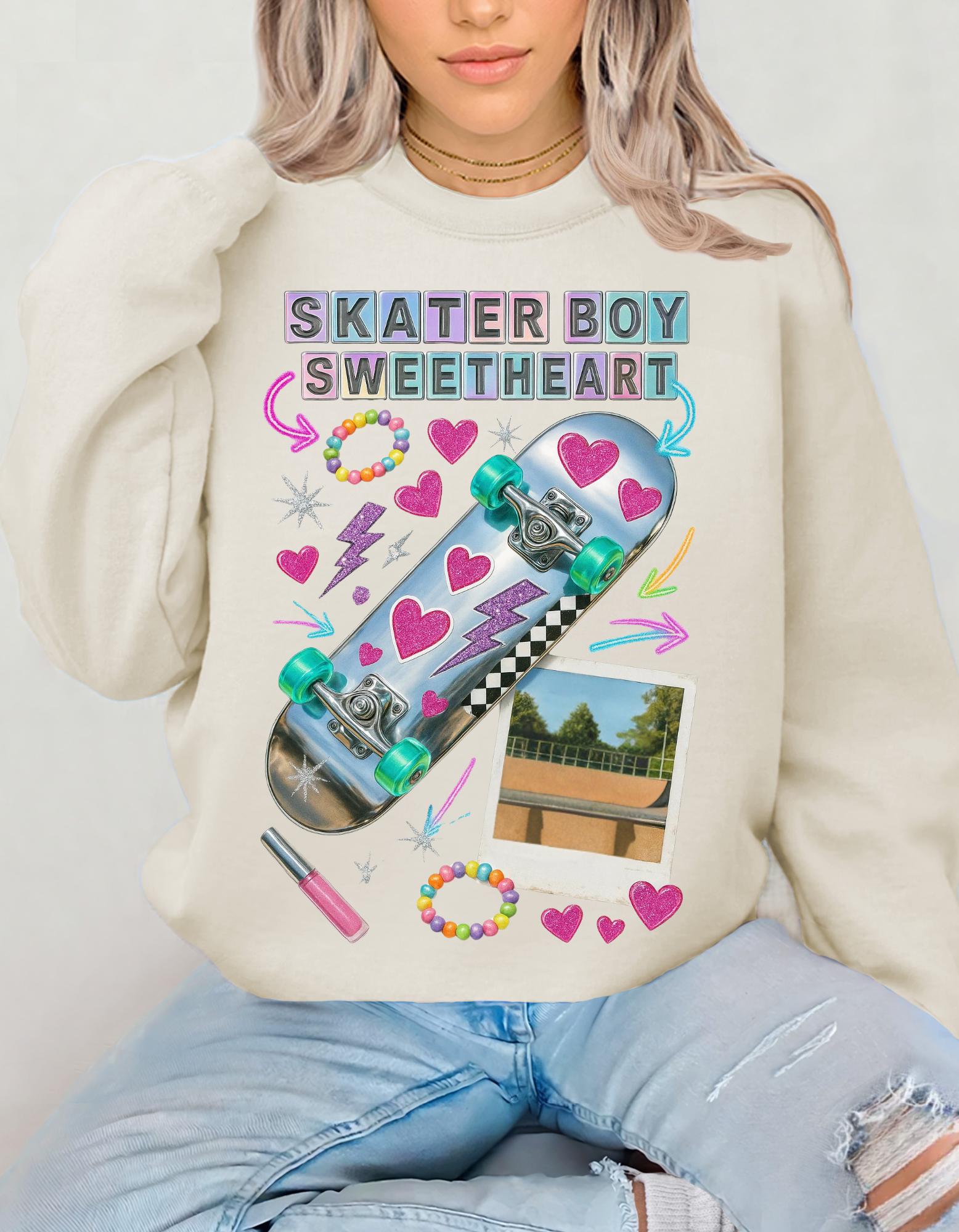 90s Holographic Heart Skater Sweatshirt Vintage Skateboard Crew Neck Unisex Streetwear Gift