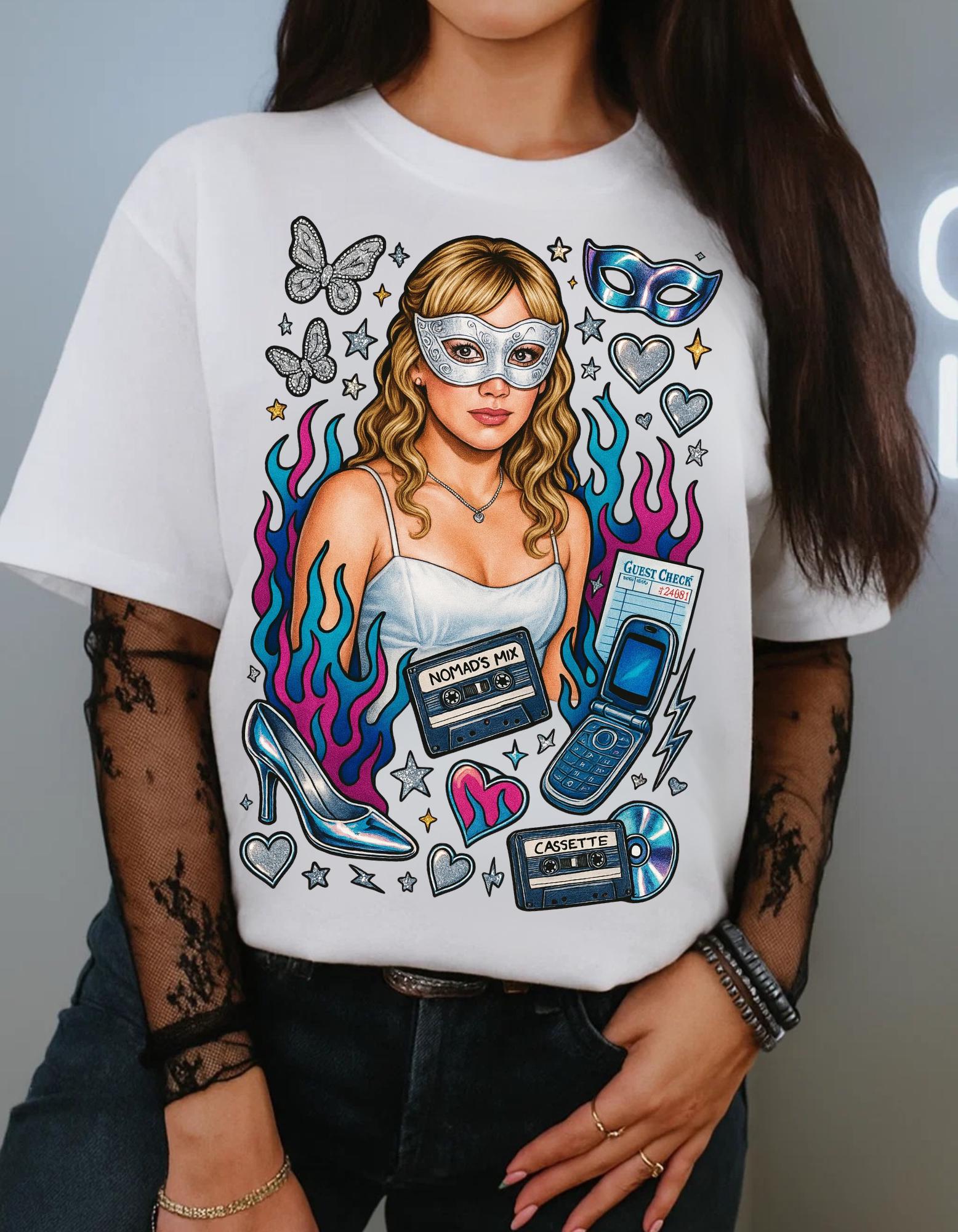 Y2K Masked Girl Graphic Tee | Cassette & Flip Phone