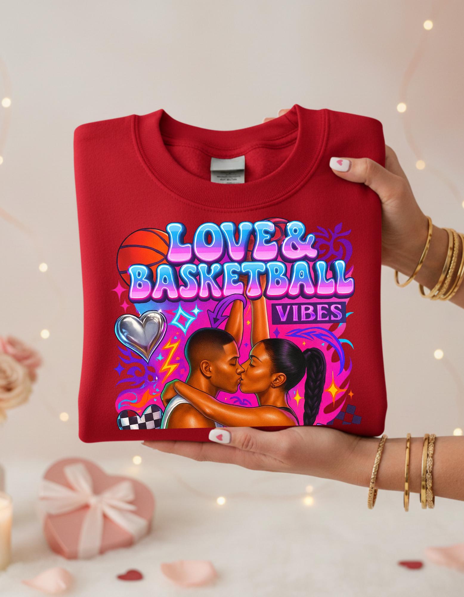 90s Black Love Basketball Romance Crewneck Sweatshirt Unisex Couples Matching Retro Streetwear Jumper