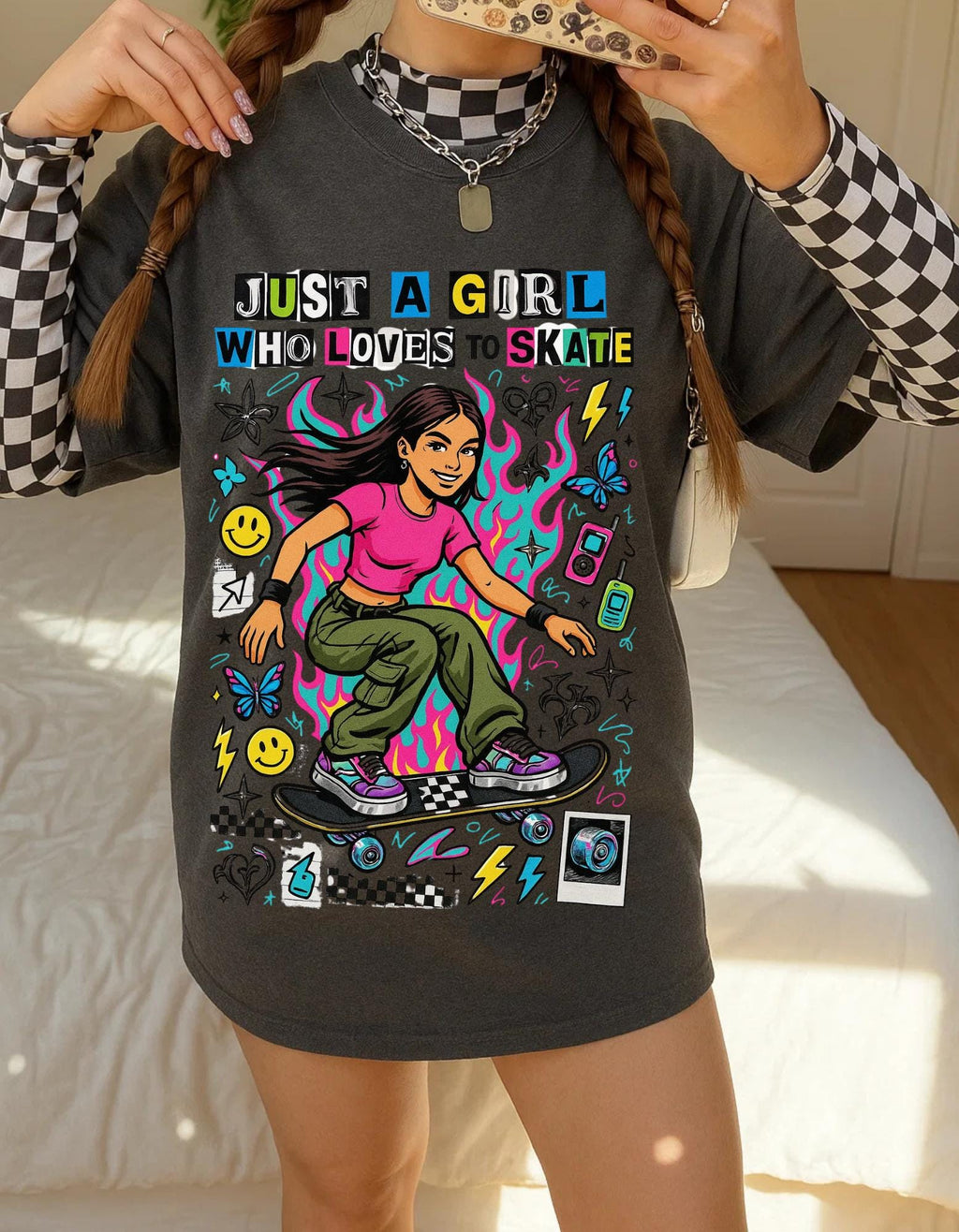 Vintage 90s Skateboard Girl T-Shirt | Retro Skater Tee | Grunge Streetwear