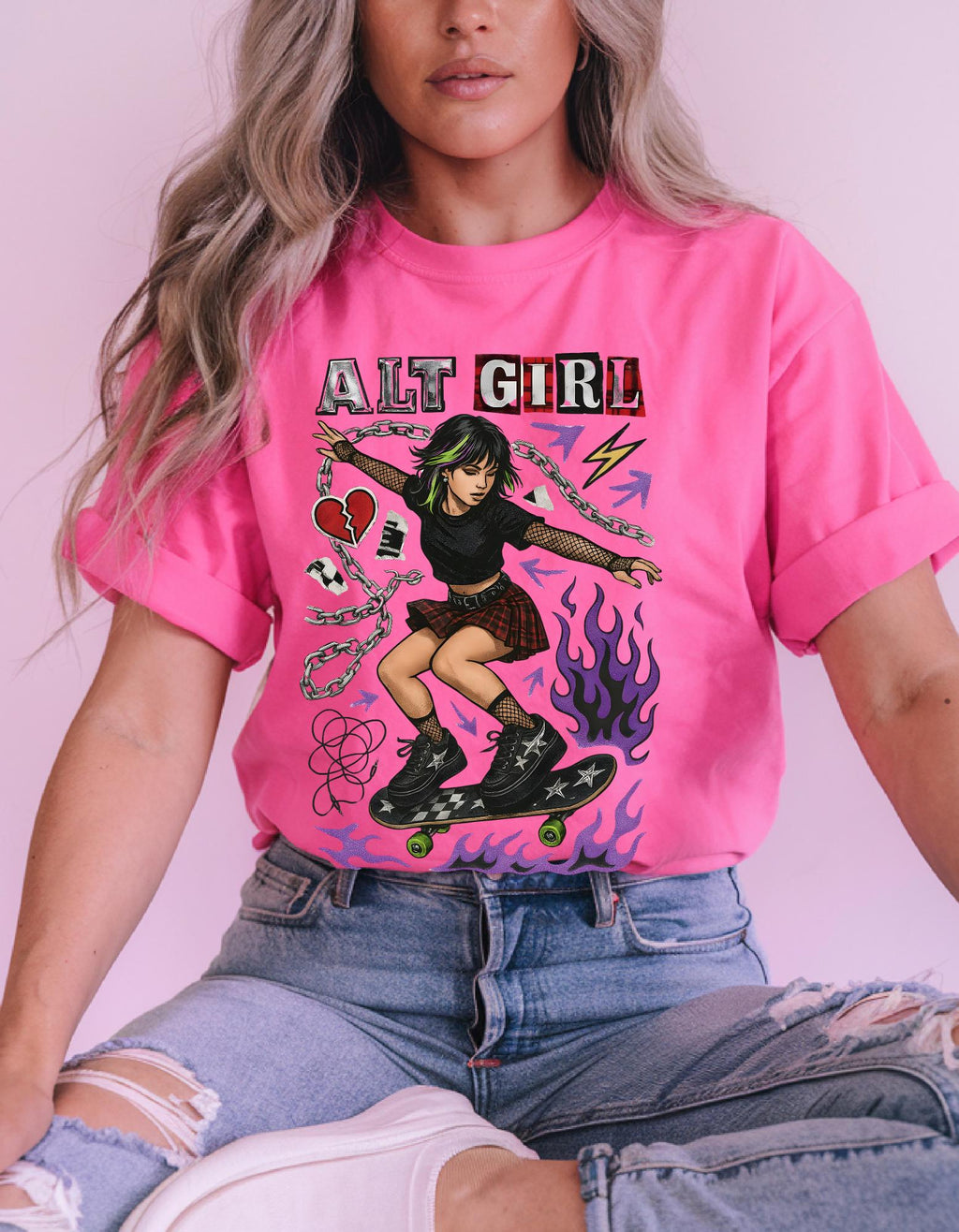Alt Girl Skateboarder Y2K Grunge Tee | Vintage Skateboard Graphic Shirt Streetwear Fashion