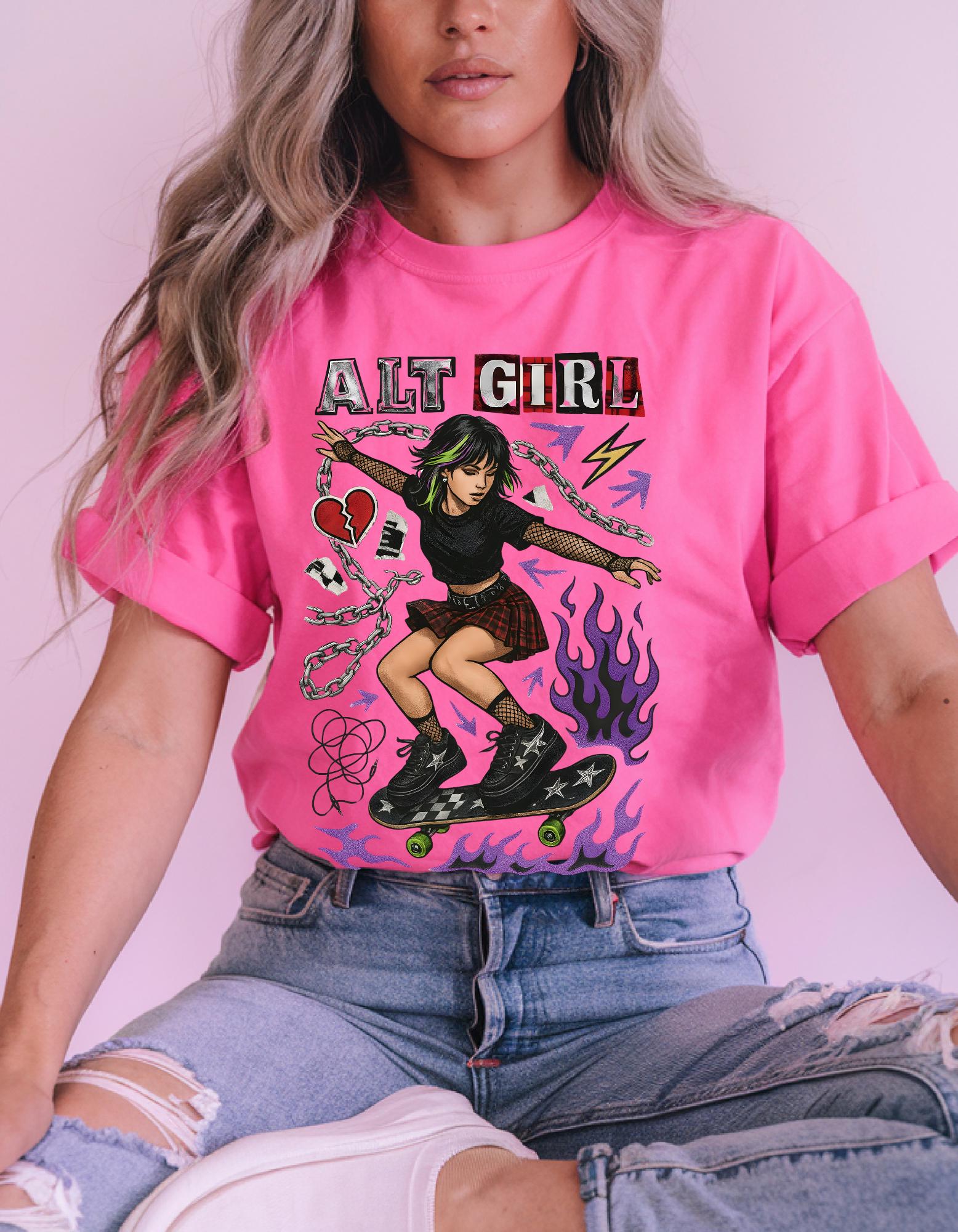 Alt Girl Skateboarder Y2K Grunge Tee | Vintage Skateboard Graphic Shirt Streetwear Fashion