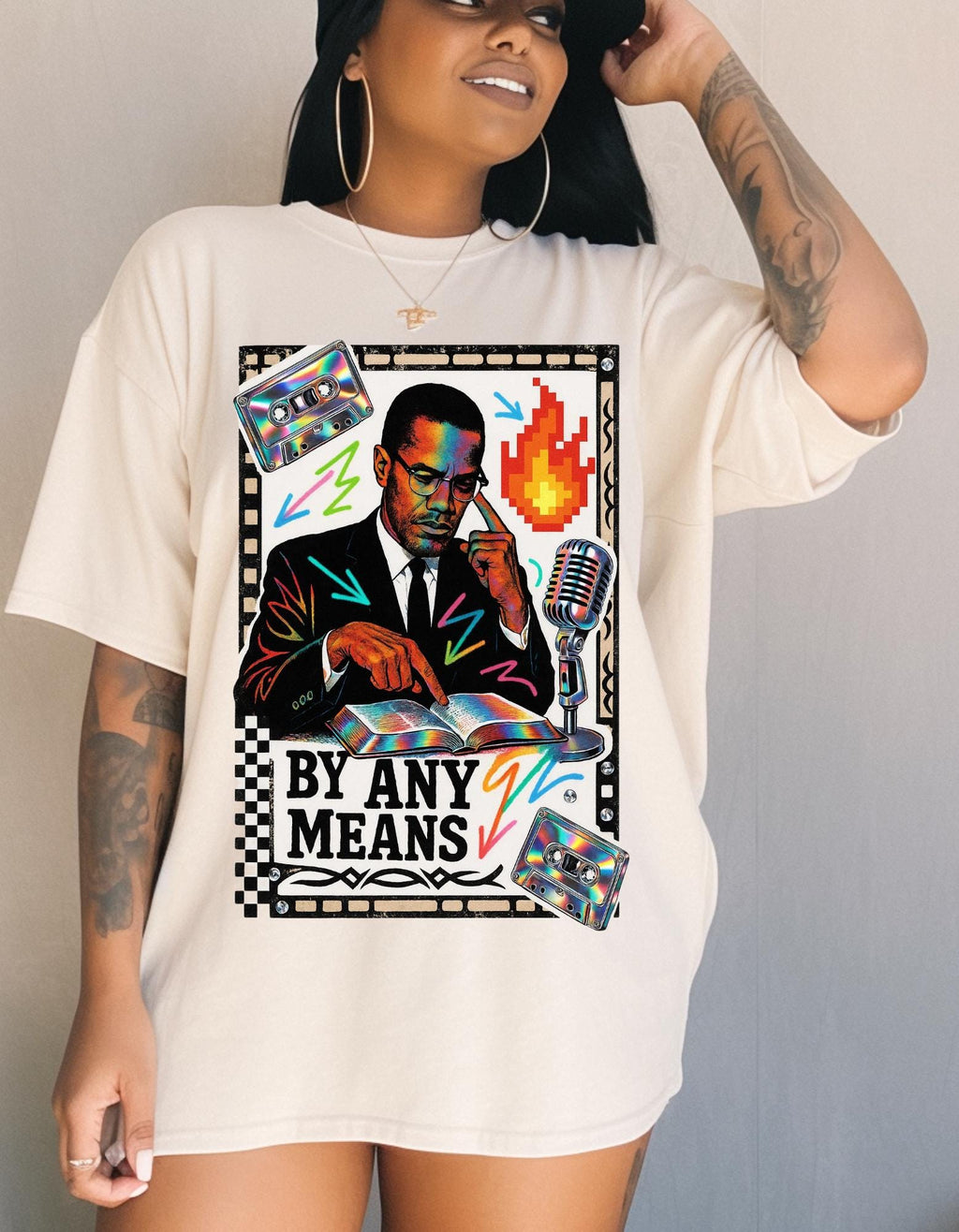 Malcolm Black History Month Tee - By Any Means Civil Rights Quote Shirt Activist Design