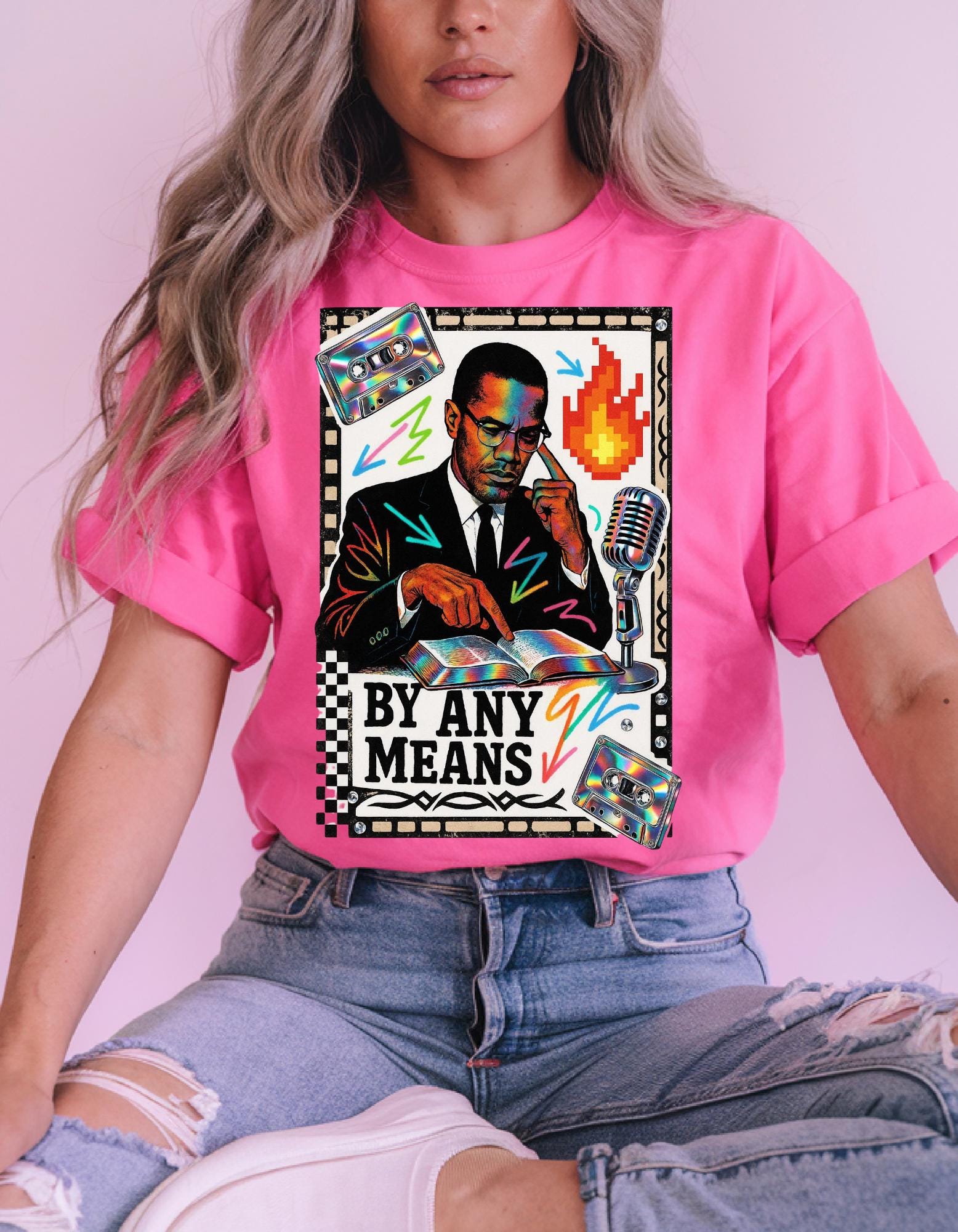 Malcolm Black History Month Tee - By Any Means Civil Rights Quote Shirt Activist Design