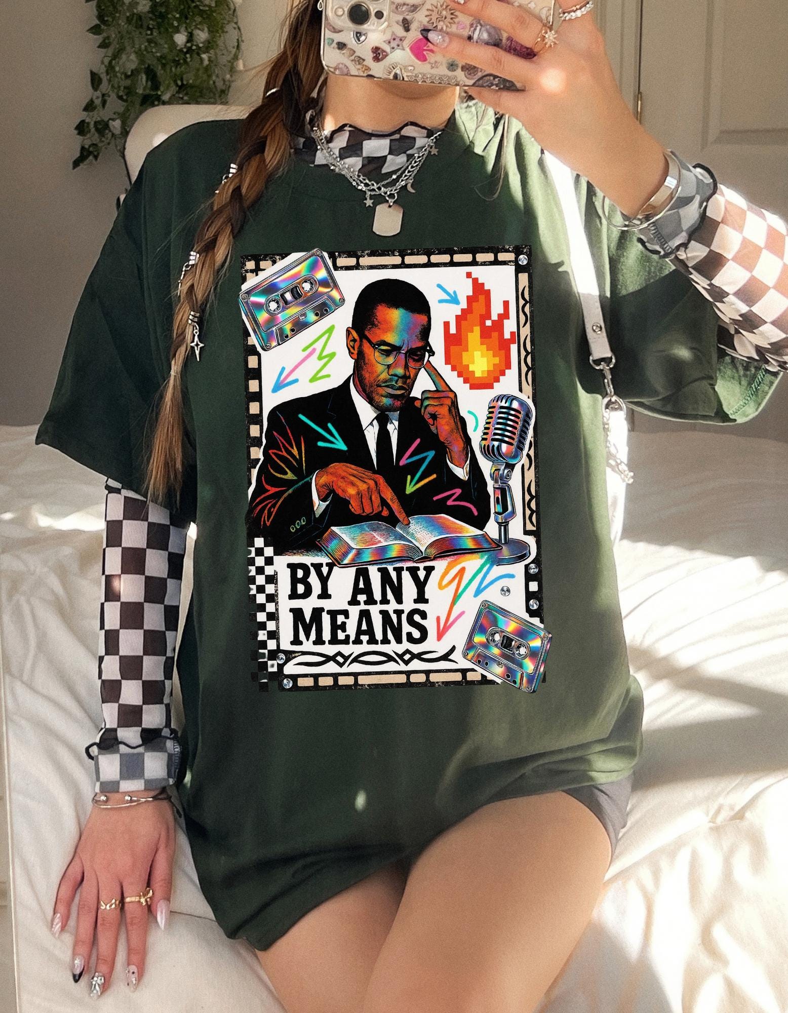 Malcolm Black History Month Tee - By Any Means Civil Rights Quote Shirt Activist Design