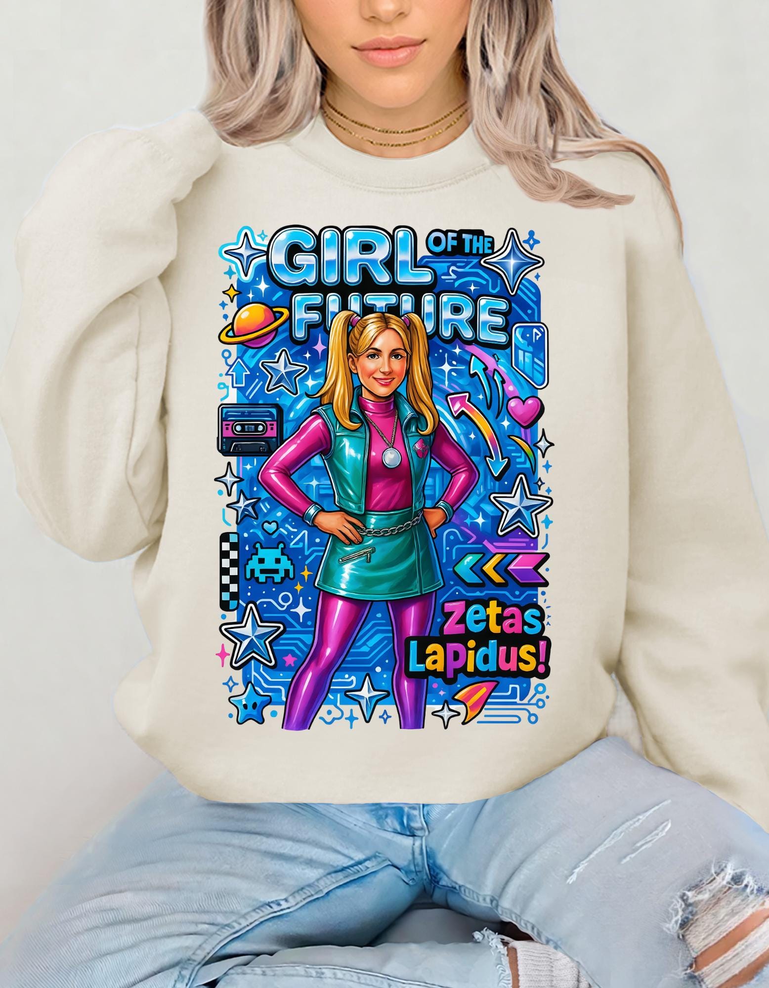 Girl of the Future Retro Space Crewneck Sweatshirt | Women Empowerment Graphic Apparel | Sorority Gift
