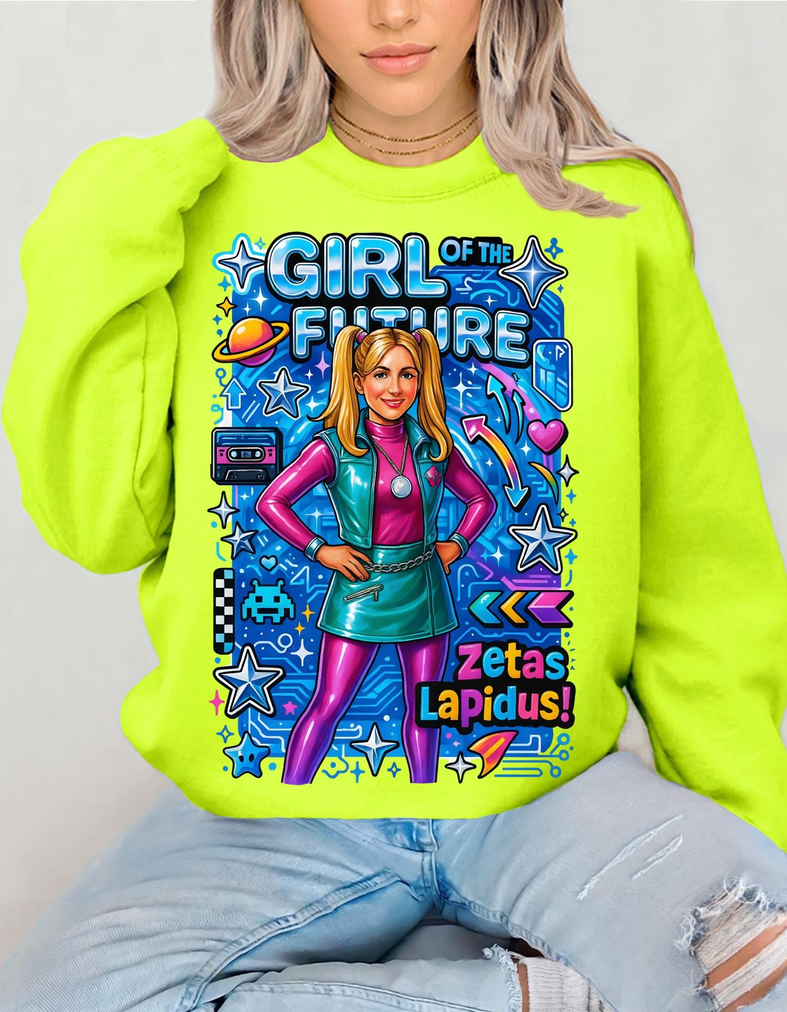 Girl of the Future Retro Space Crewneck Sweatshirt | Women Empowerment Graphic Apparel | Sorority Gift