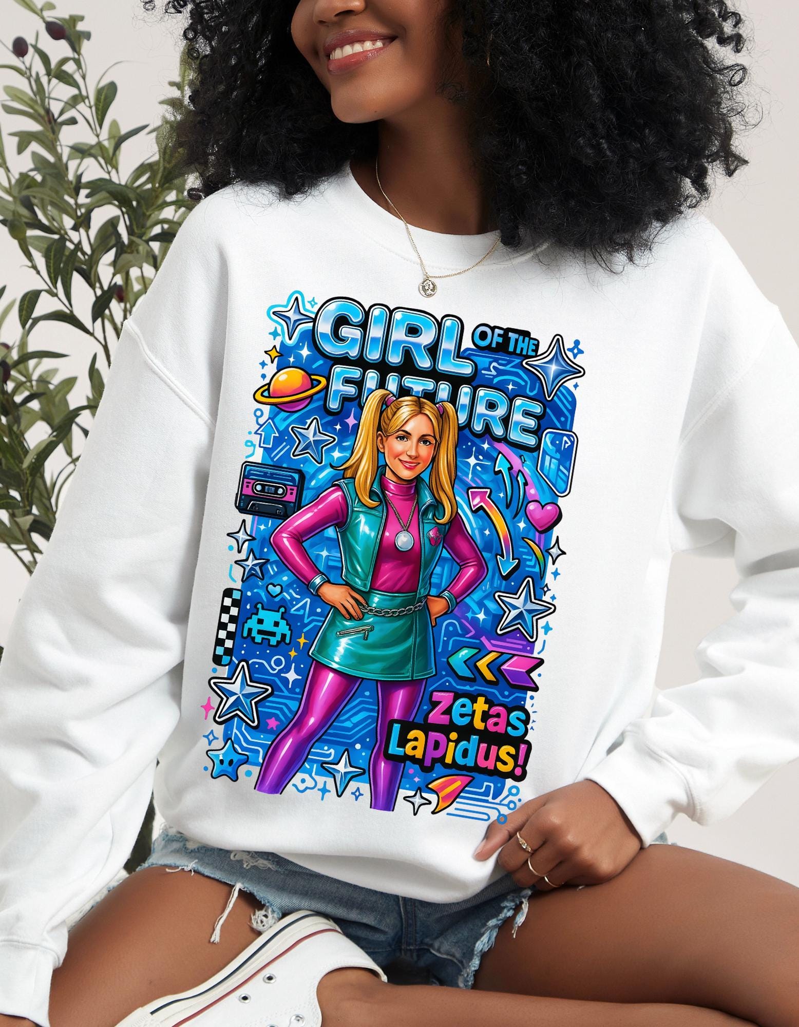 Girl of the Future Retro Space Crewneck Sweatshirt | Women Empowerment Graphic Apparel | Sorority Gift