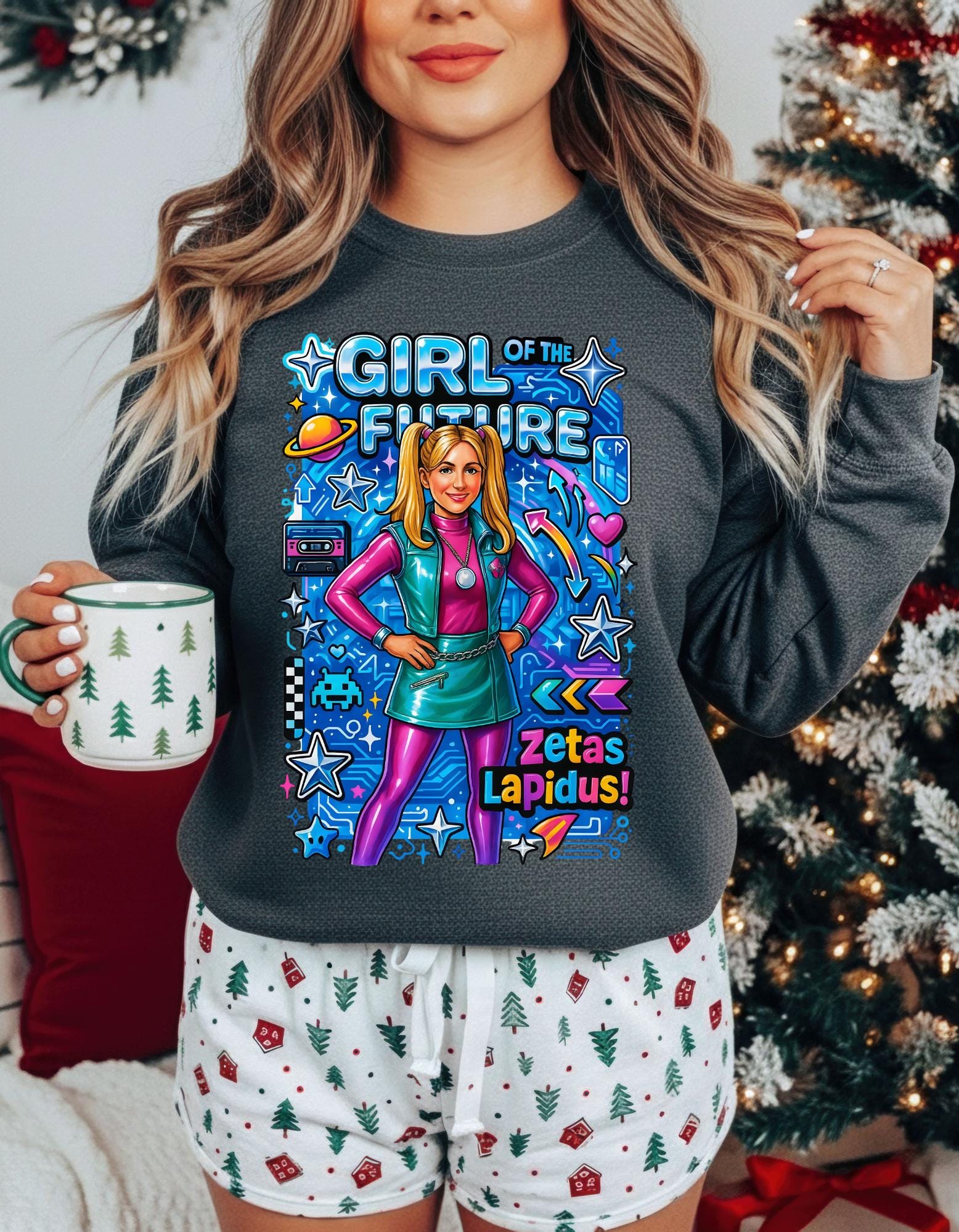 Girl of the Future Retro Space Crewneck Sweatshirt | Women Empowerment Graphic Apparel | Sorority Gift