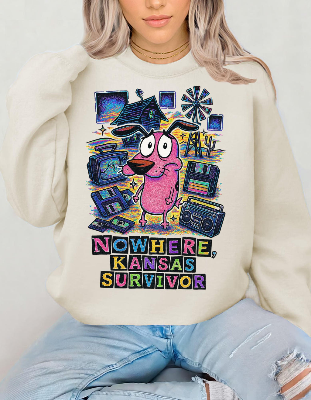 Nowhere Kansas Survivor Sweatshirt | Retro Cartoon Character Vintage Computer Graphic Pullover