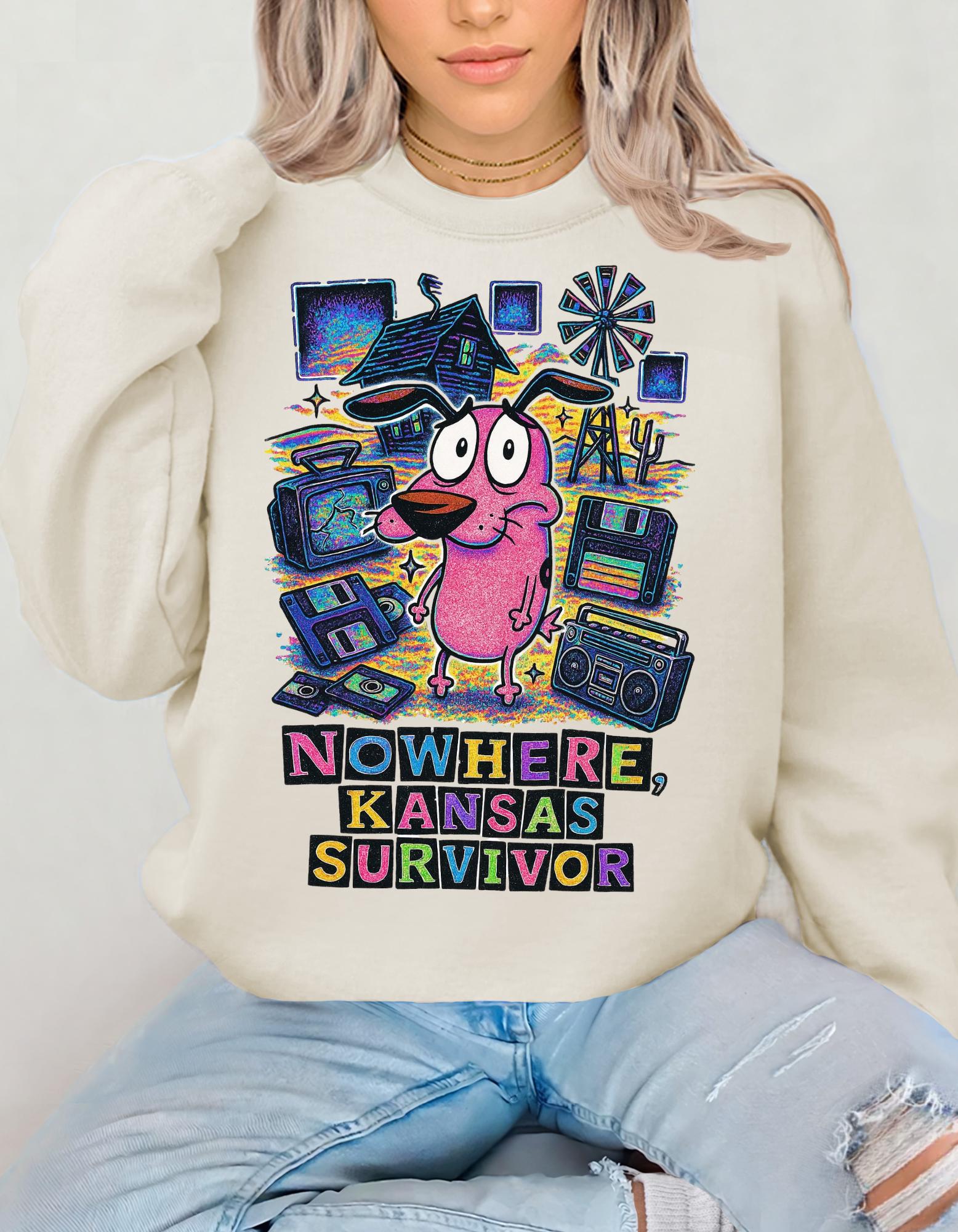 Nowhere Kansas Survivor Sweatshirt | Retro Cartoon Character Vintage Computer Graphic Pullover