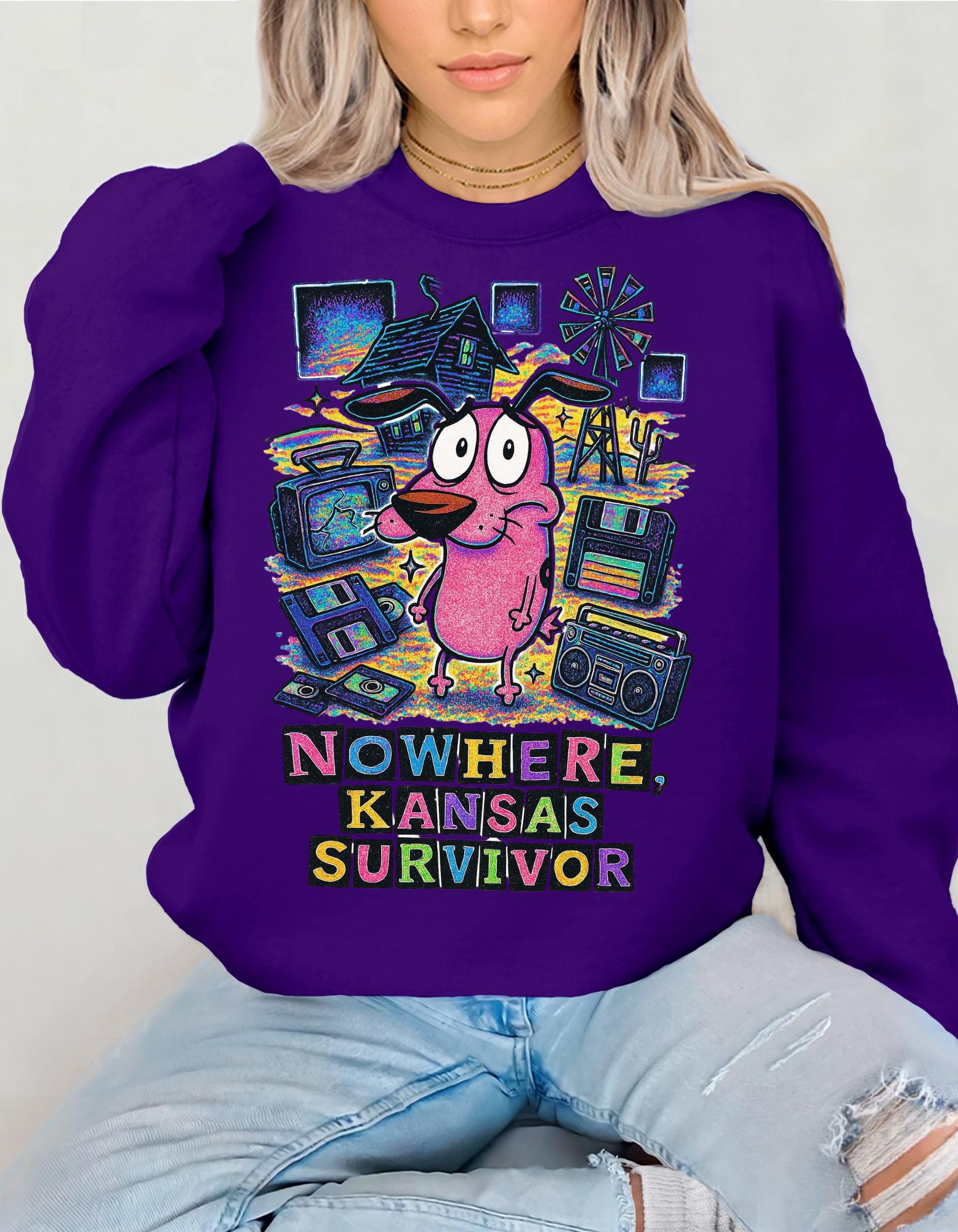 Nowhere Kansas Survivor Sweatshirt | Retro Cartoon Character Vintage Computer Graphic Pullover