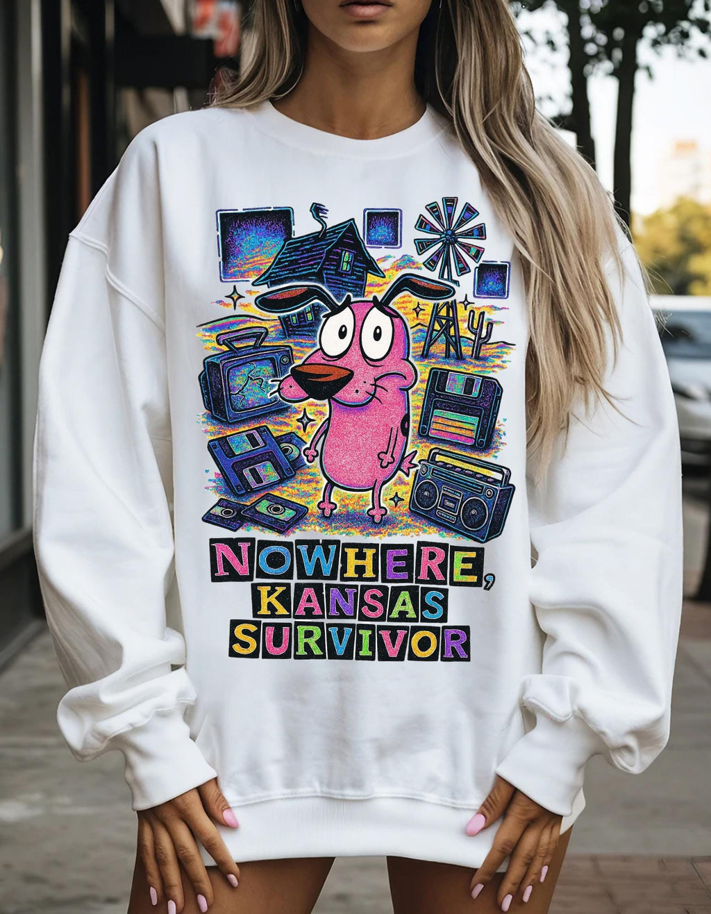 Nowhere Kansas Survivor Sweatshirt | Retro Cartoon Character Vintage Computer Graphic Pullover