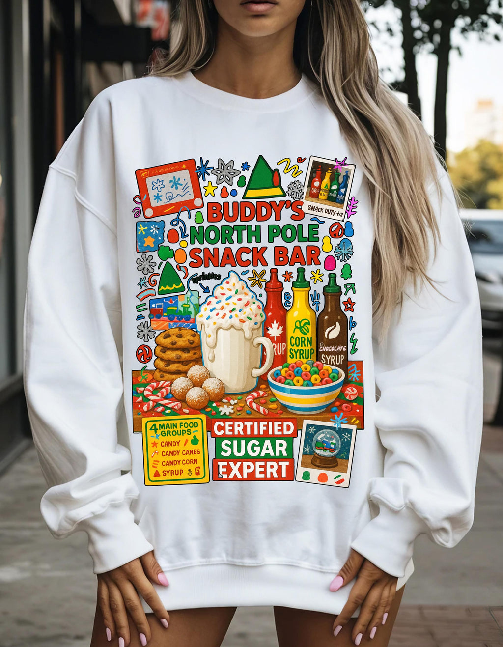 North Pole Snack Bar Certified Sugar Expert Christmas Holiday Sweatshirt Funny Winter Crewneck Gift