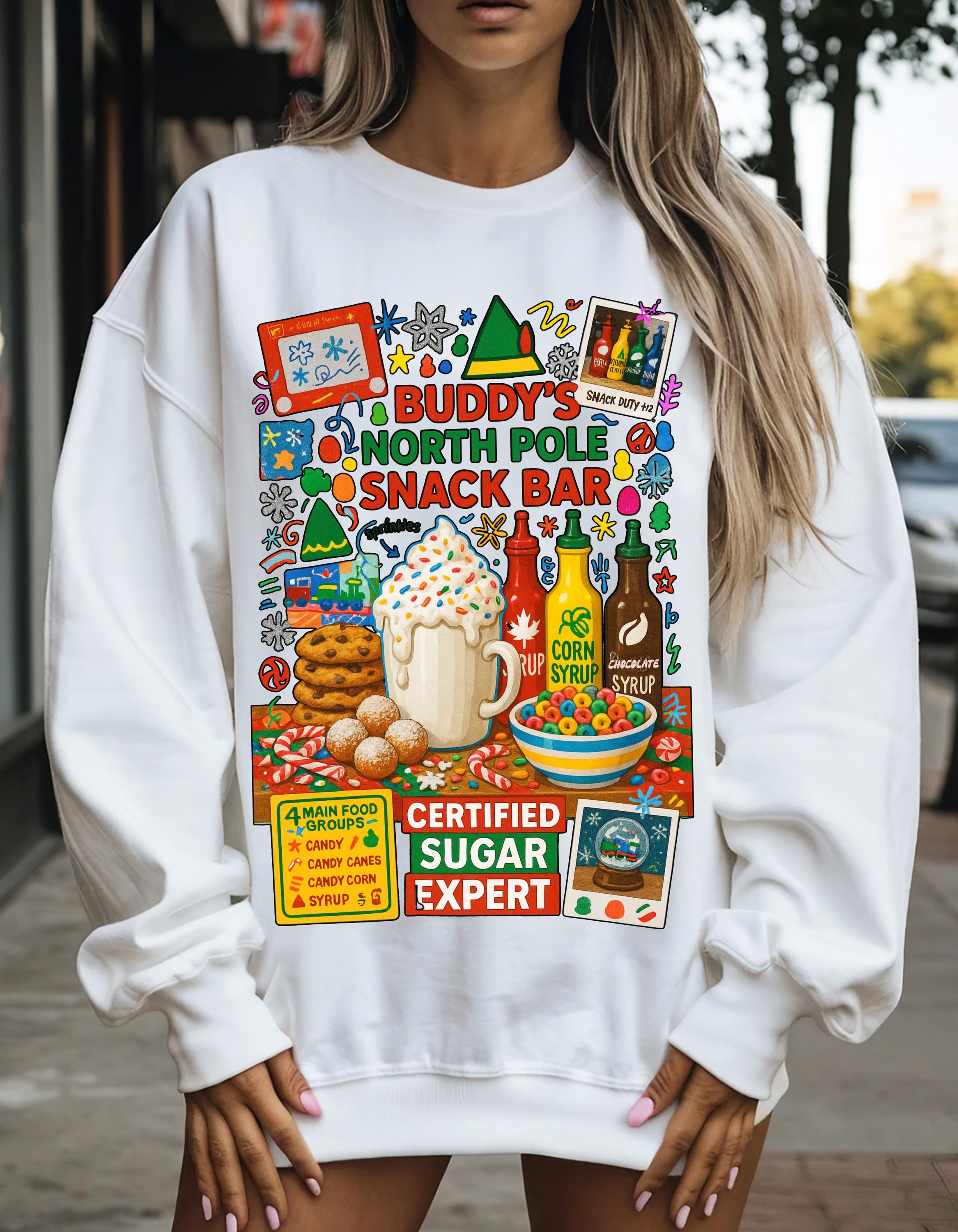 North Pole Snack Bar Certified Sugar Expert Christmas Holiday Sweatshirt Funny Winter Crewneck Gift