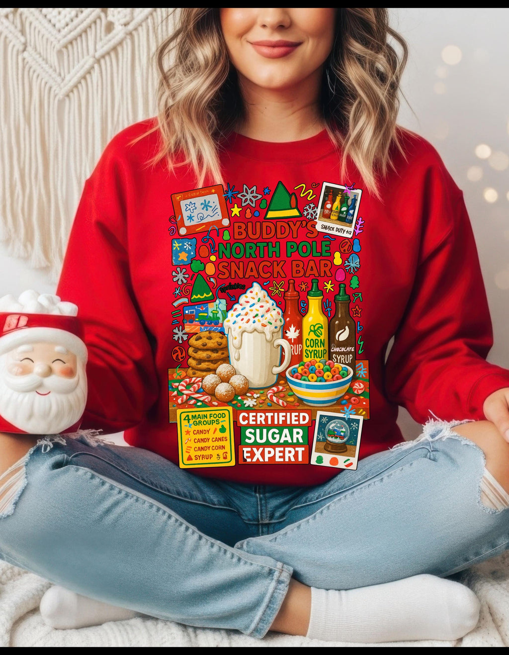 North Pole Snack Bar Certified Sugar Expert Christmas Holiday Sweatshirt Funny Winter Crewneck Gift