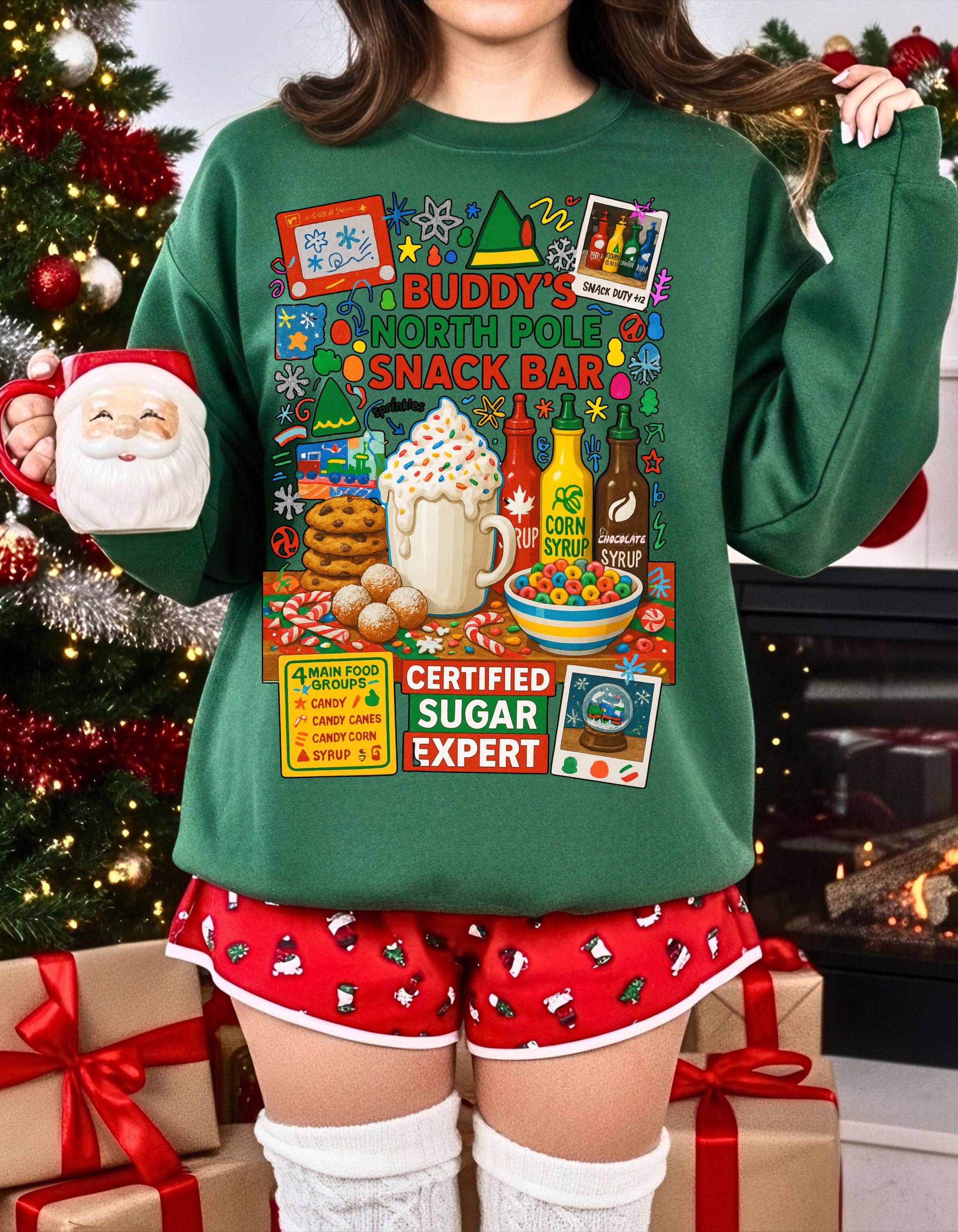 North Pole Snack Bar Certified Sugar Expert Christmas Holiday Sweatshirt Funny Winter Crewneck Gift