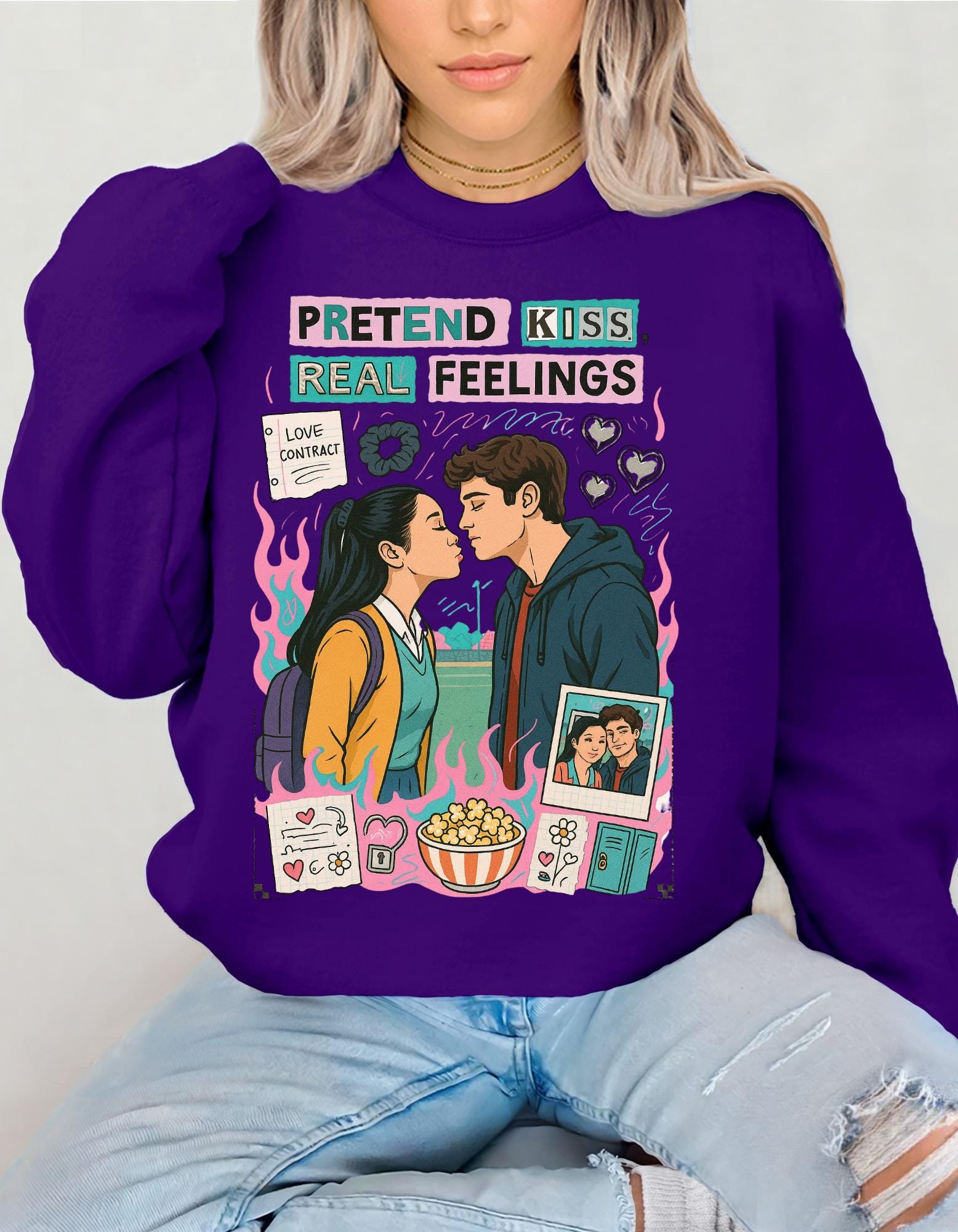 Romcom Fake Relationship Sweatshirt | Pretend Kiss Childhood Lovers Romance Design Bookish Gift