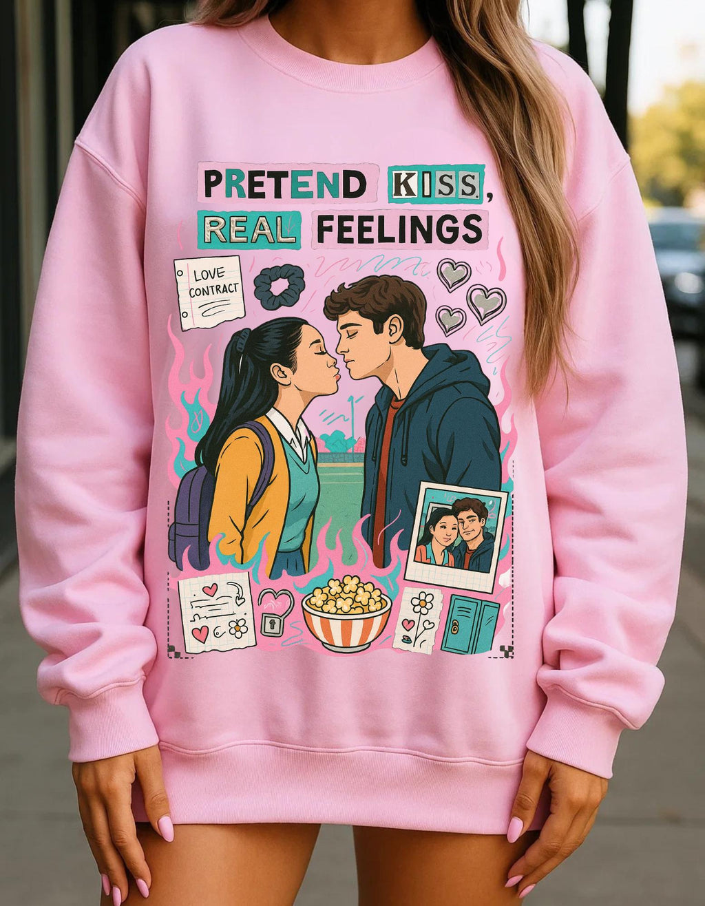 Romcom Fake Relationship Sweatshirt | Pretend Kiss Childhood Lovers Romance Design Bookish Gift