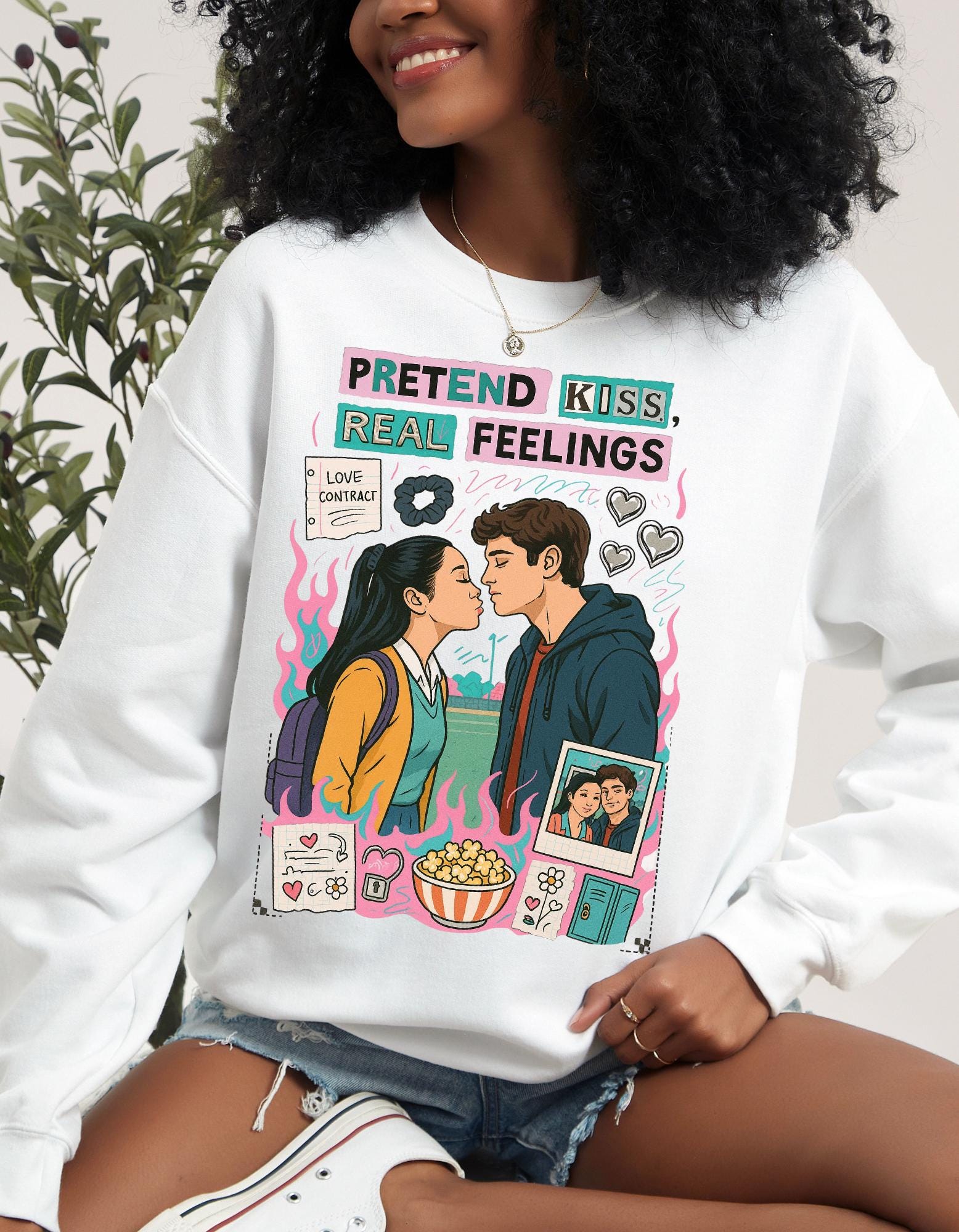 Romcom Fake Relationship Sweatshirt | Pretend Kiss Childhood Lovers Romance Design Bookish Gift