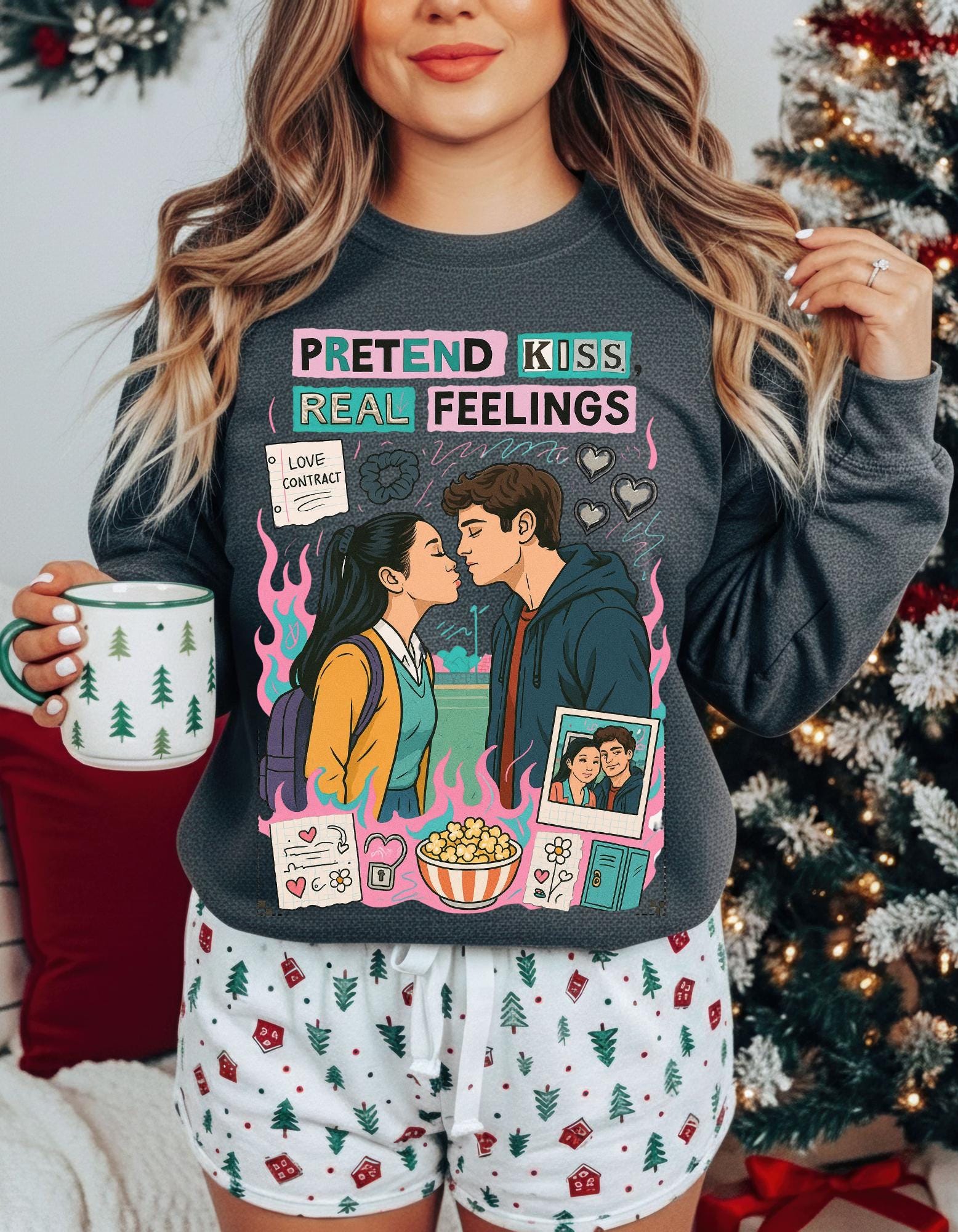 Romcom Fake Relationship Sweatshirt | Pretend Kiss Childhood Lovers Romance Design Bookish Gift