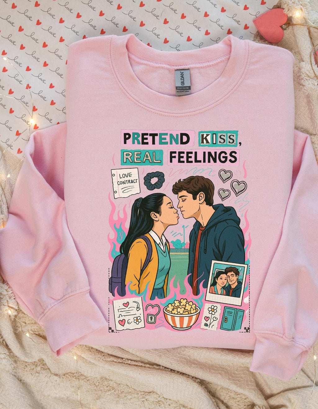 Romcom Fake Relationship Sweatshirt | Pretend Kiss Childhood Lovers Romance Design Bookish Gift