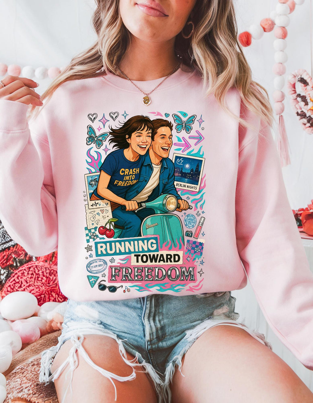 Y2K Vespa Couple Sweatshirt | Retro Travel Love Story