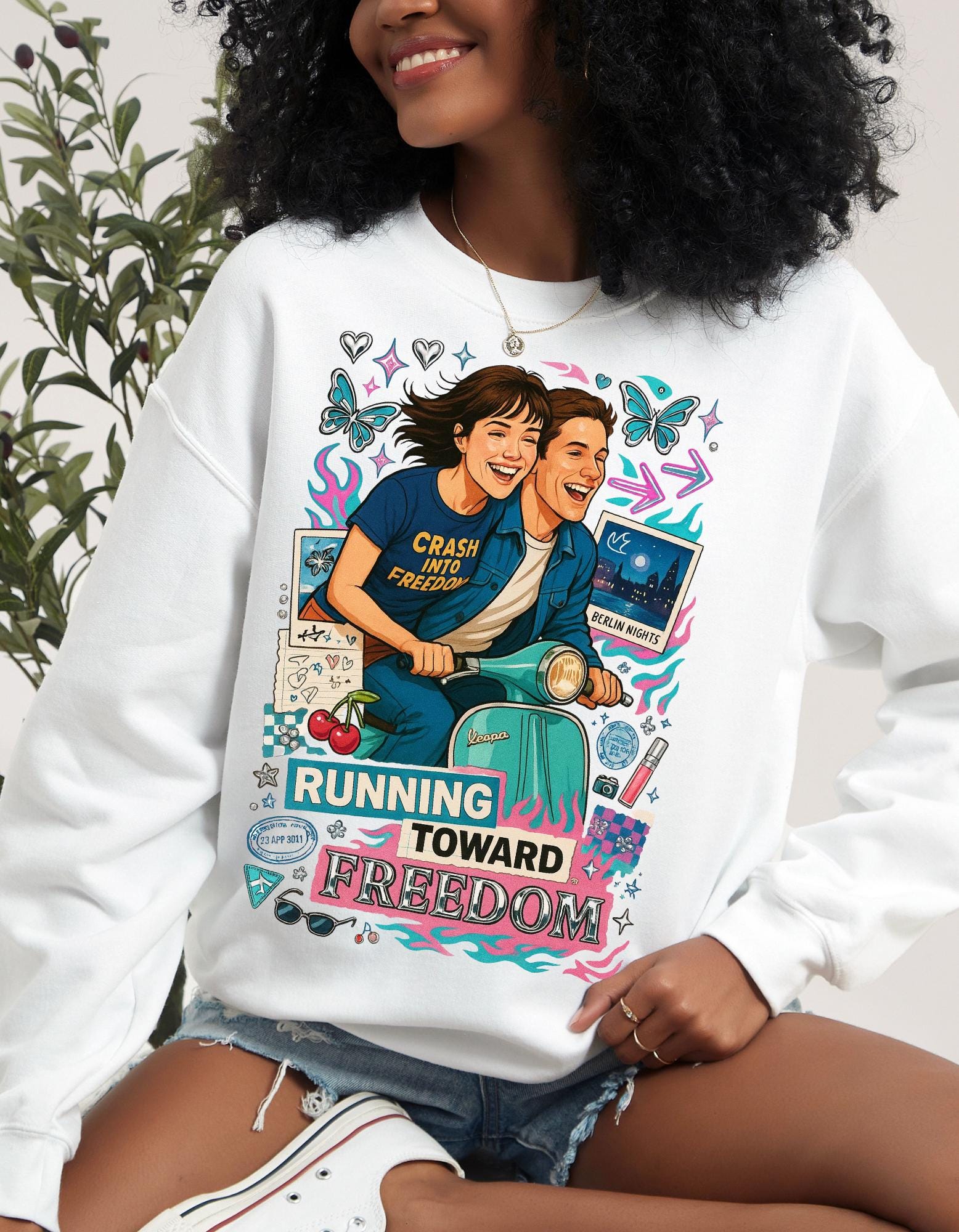 Y2K Vespa Couple Sweatshirt | Retro Travel Love Story